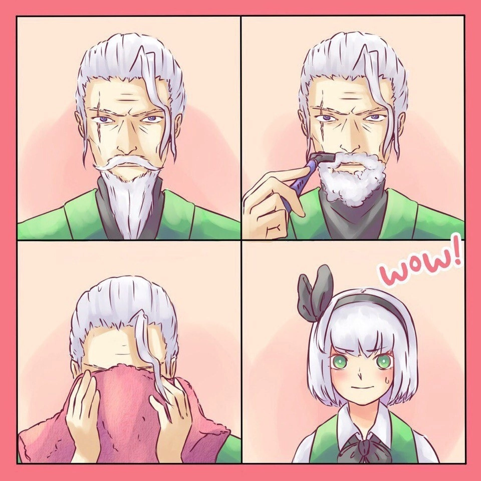 When, after a year, I finally decided to shave))) - Humor, Manga, Milota, Grandfather, Girls, Anime, Comics, Touhou, Konpaku Youmu, Konpaku Youki, Repeat