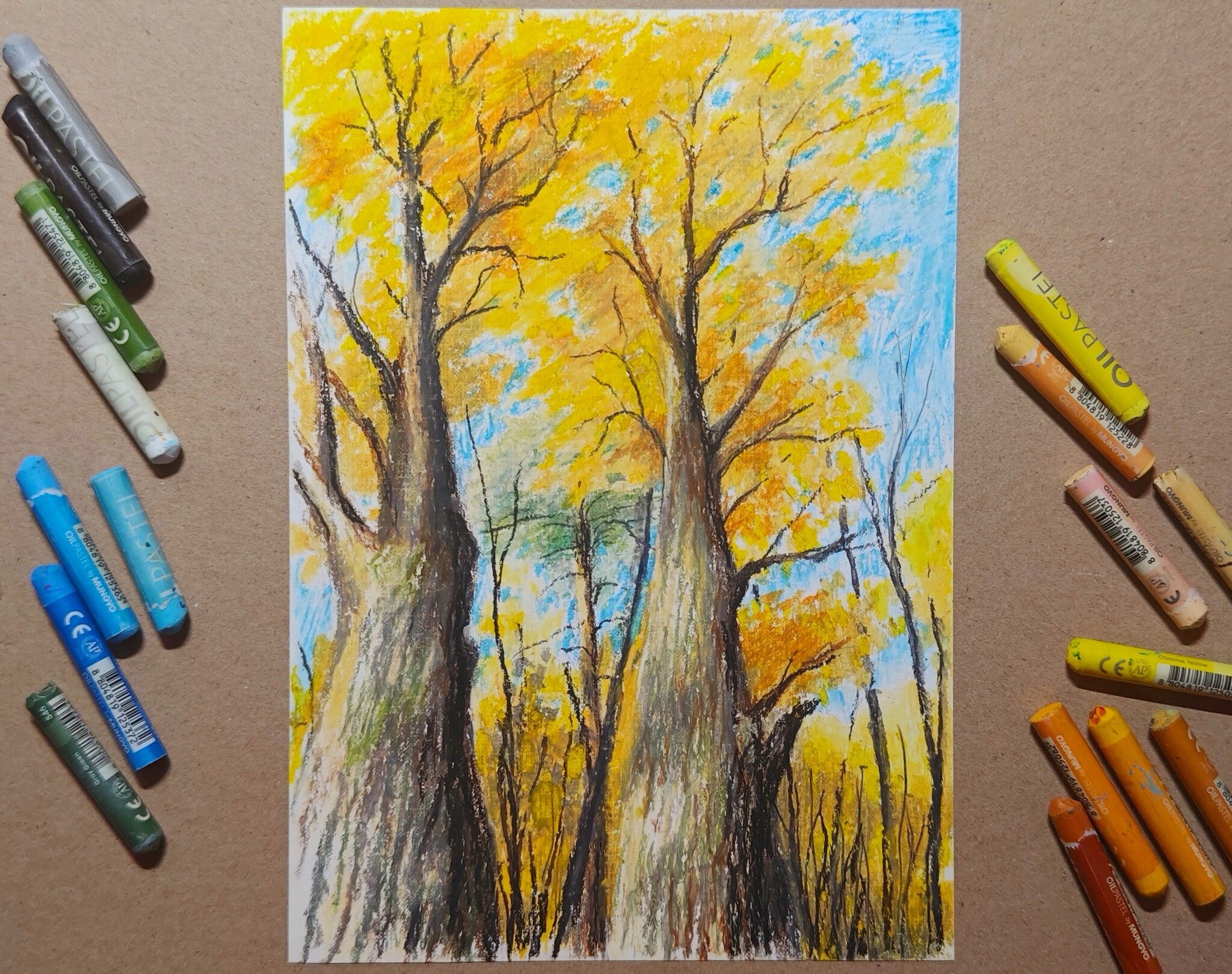 Bitsevsky forest. October (oil pastel drawing) - My, Art, Landscape, Drawing, Bitsevsky Park, Autumn, Autumn leaves, October, Etude, Longpost