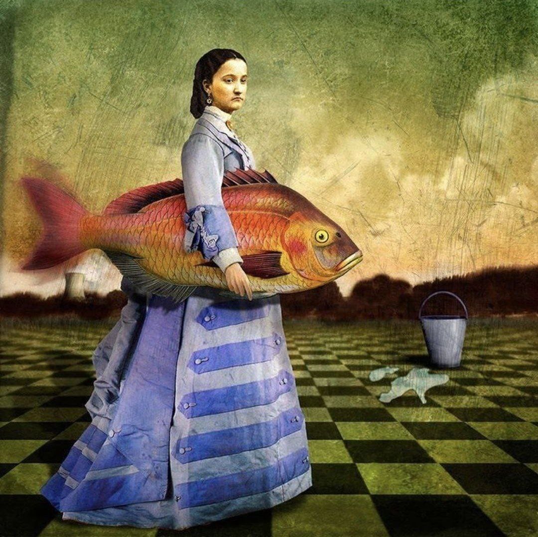 I wish I was in Syzran right now... The mystery of the girl with the fish - Artist, Art, Memes, Modern Art, Photoshop, Longpost