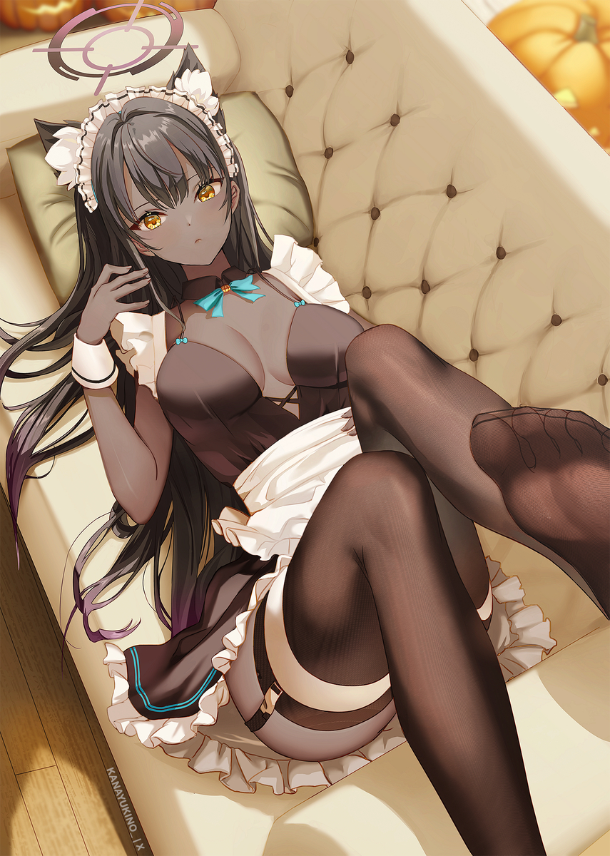 Chocolate - Anime, Anime art, Blue archive, Kakudate karin, Animal ears, Neko, Housemaid, Stockings