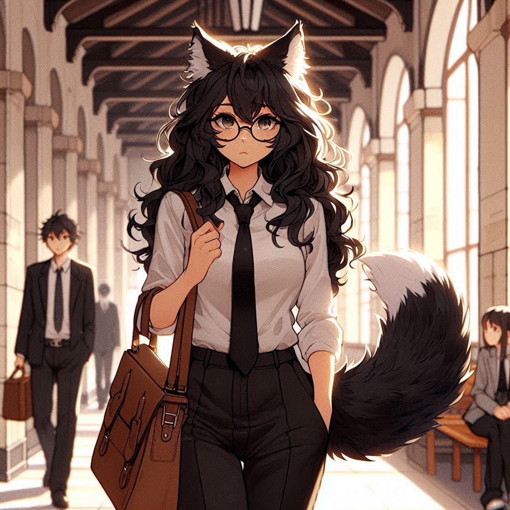 Sarah and the Day of Vanity - My, Art, Neural network art, Нейронные сети, Ginger & White, Anime art, Girls, Anime, Original character, Kitsune, Animal ears, Tail, University, Engineer, Longpost