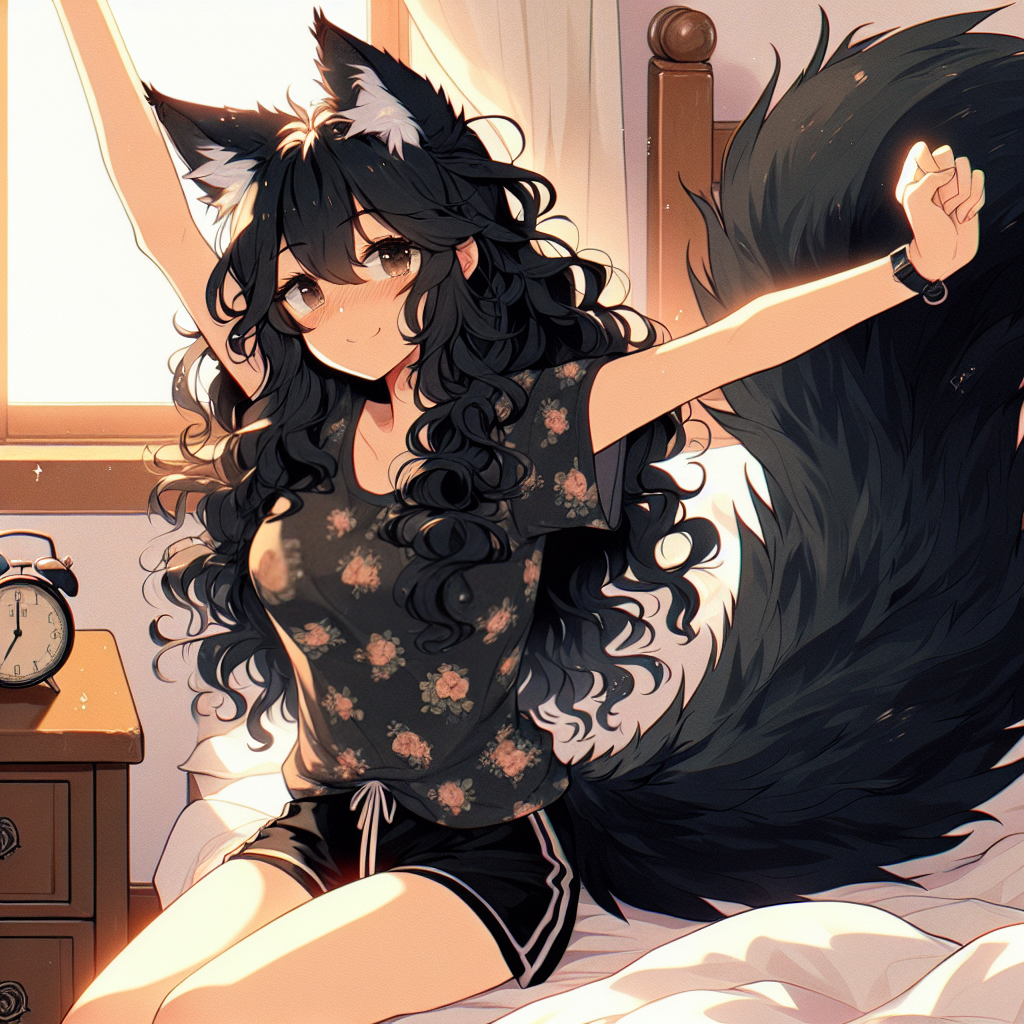 Sarah and the Day of Vanity - My, Art, Neural network art, Нейронные сети, Ginger & White, Anime art, Girls, Anime, Original character, Kitsune, Animal ears, Tail, University, Engineer, Longpost