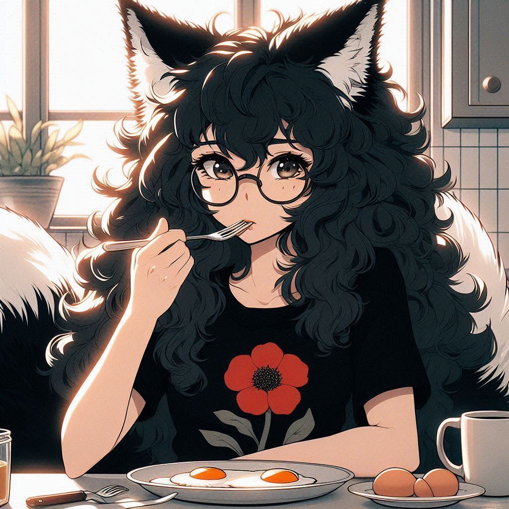 Sarah and the Day of Vanity - My, Art, Neural network art, Нейронные сети, Ginger & White, Anime art, Girls, Anime, Original character, Kitsune, Animal ears, Tail, University, Engineer, Longpost