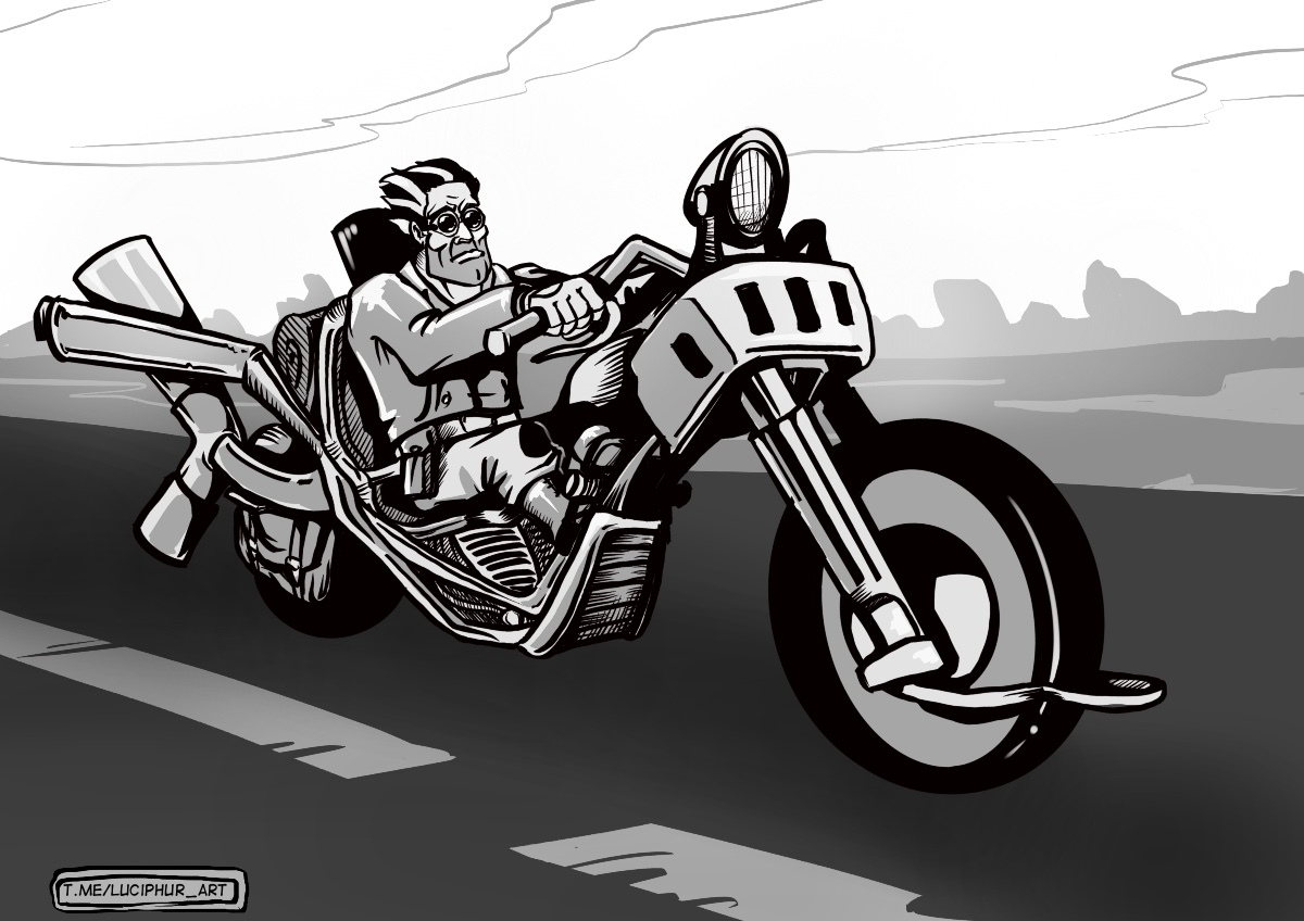 Фанарт на Full Throttle - Моё, Procreate, Персонажи, Квест, Full Throttle, Арт, Ретро-Игры, Вспоминая старые игры, Рисунок, 2D, Inktober