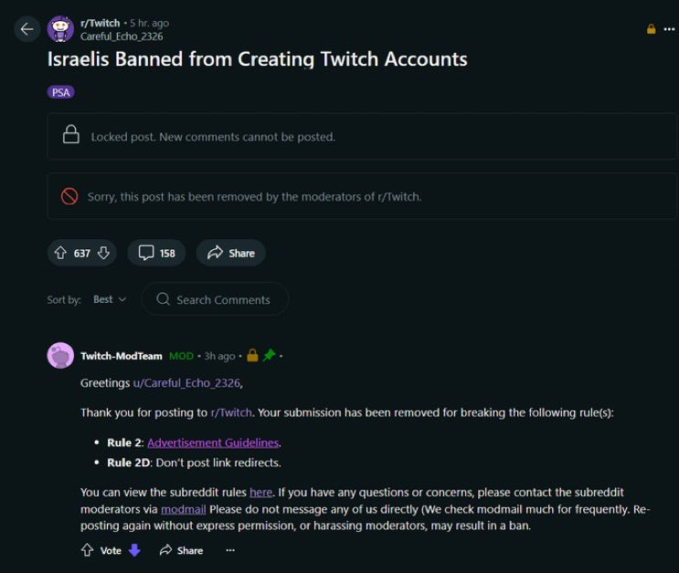 Twitch Bans Israel - Politics, Twitchtv, Israel, Reddit, Arab-Israeli Wars, Palestine, Longpost