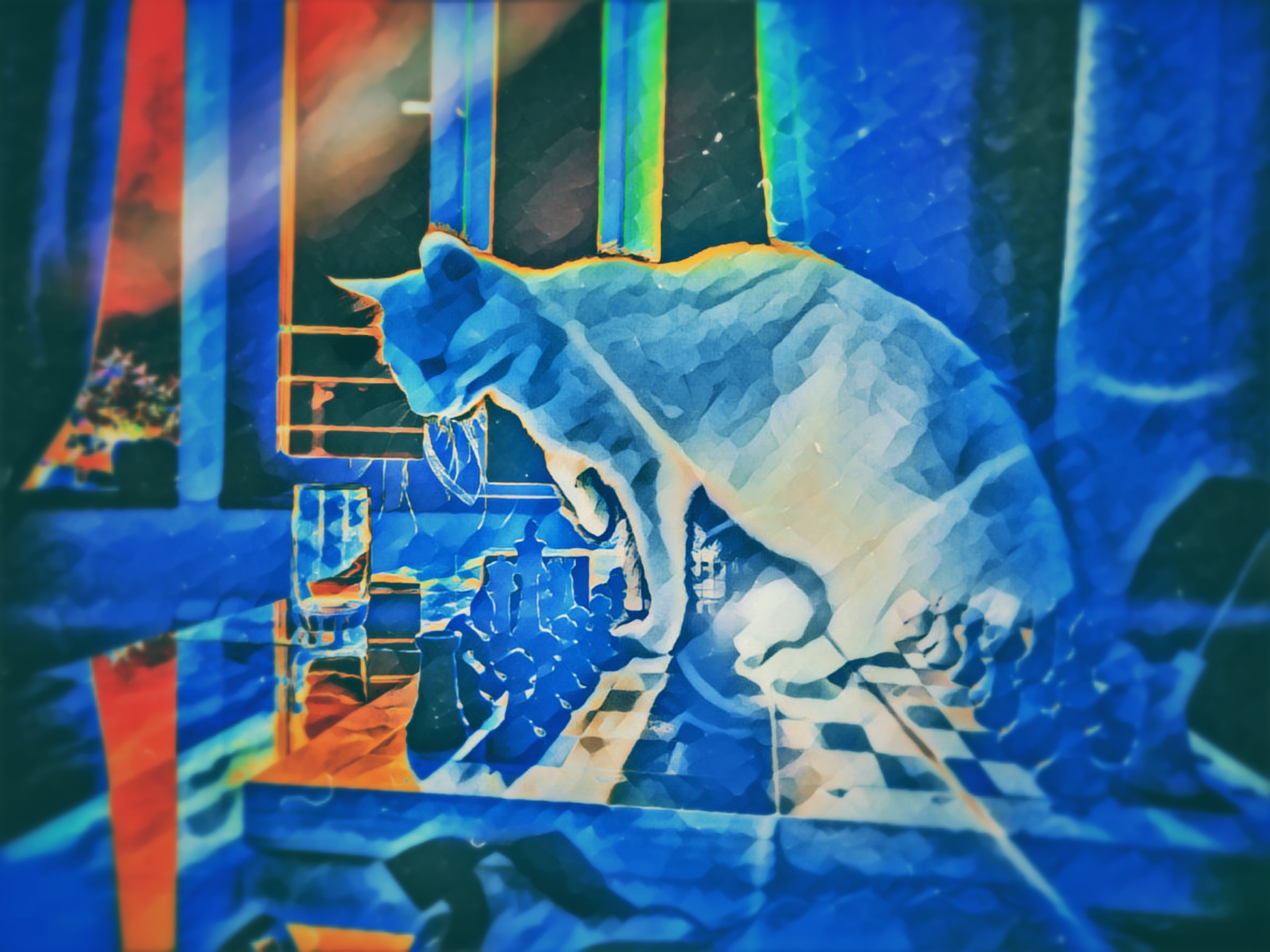 Moon Cat - My, Art, Mobile photography, Psychedelic, Night, cat