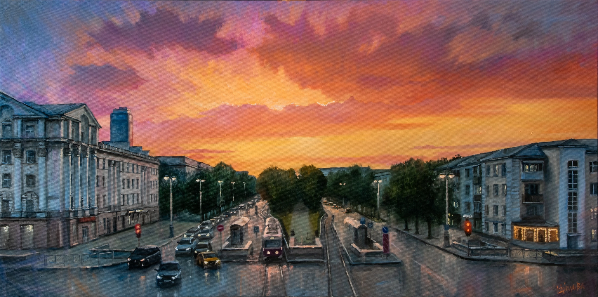 Evening city - My, Creation, Painting, Drawing, Landscape, Art, Town, Yekaterinburg