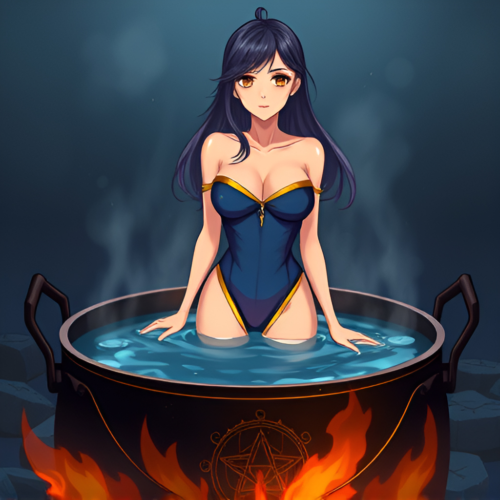 Bathers in boiling water - Bathing, Swimsuit, Girls, Art, Anime, Boiler, Water, Fire, Longpost