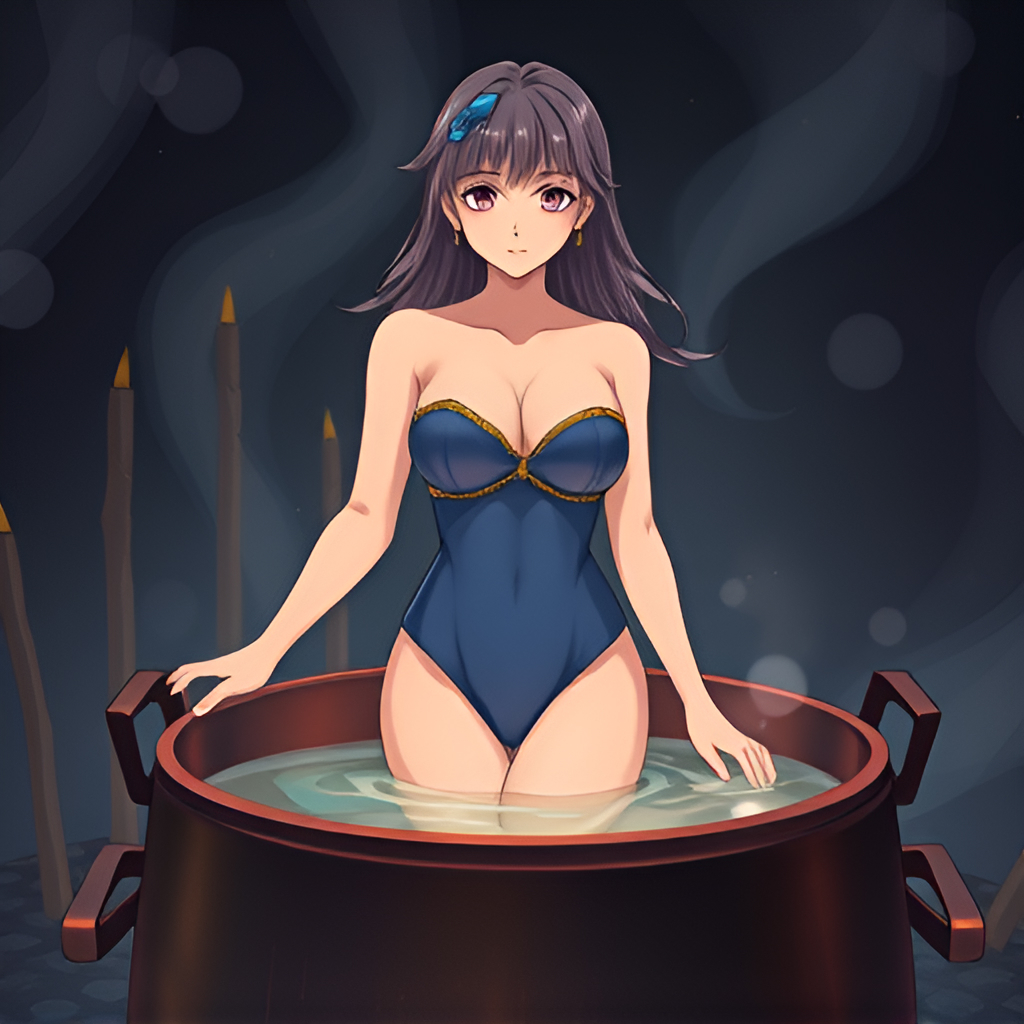 Bathers in boiling water - Bathing, Swimsuit, Girls, Art, Anime, Boiler, Water, Fire, Longpost