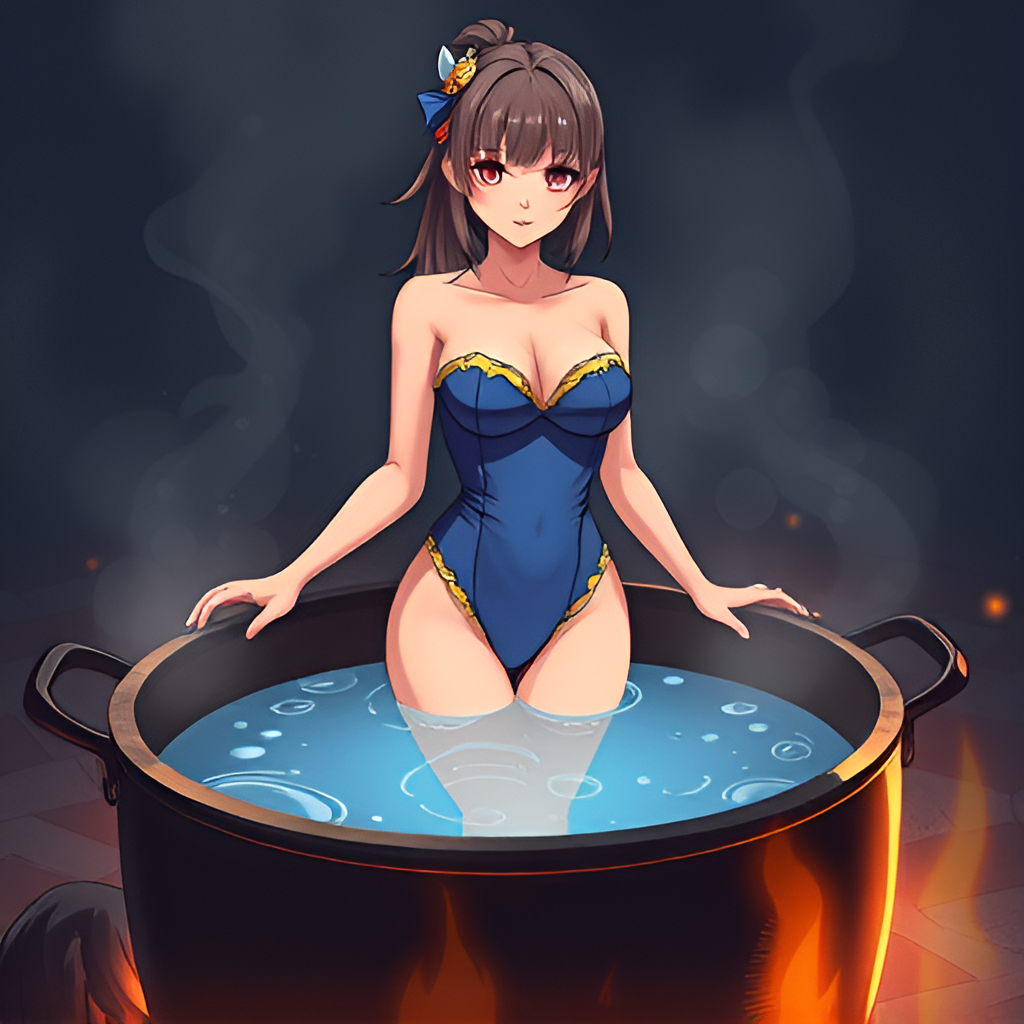 Bathers in boiling water - Bathing, Swimsuit, Girls, Art, Anime, Boiler, Water, Fire, Longpost