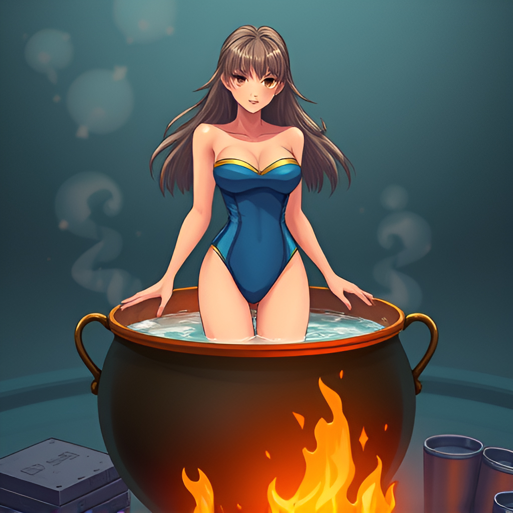 Bathers in boiling water - Bathing, Swimsuit, Girls, Art, Anime, Boiler, Water, Fire, Longpost