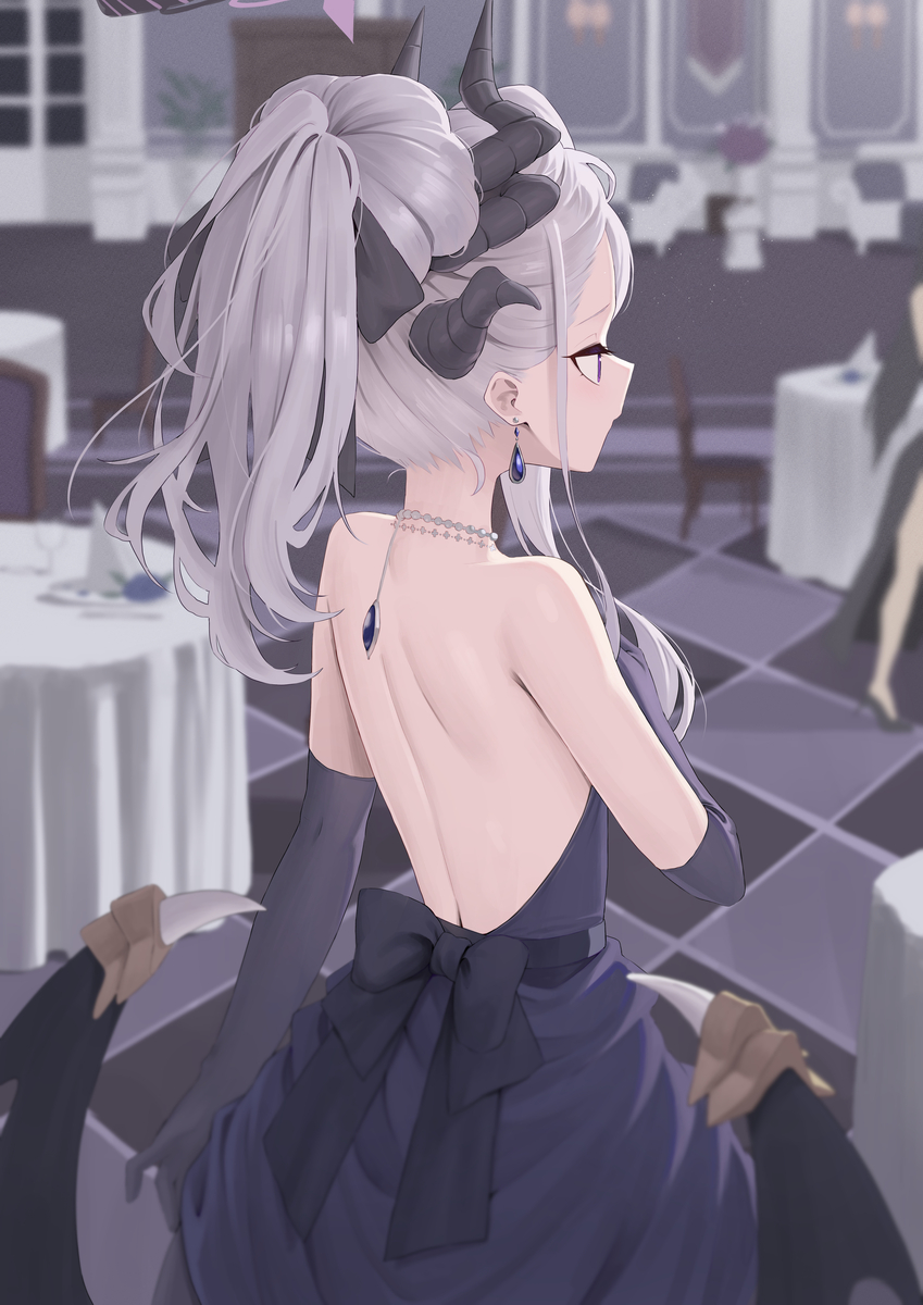 Hina - Anime, Anime art, Blue archive, Sorasaki Hina, Girl with Horns, Evening Dress, Longpost