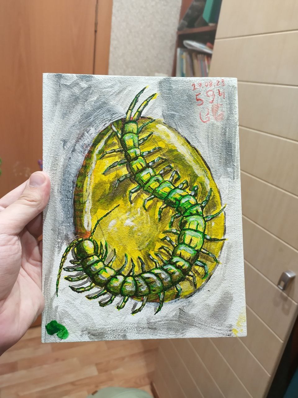 Scolopendra on a golden egg - My, Acrylic, Painting, Gudvinart