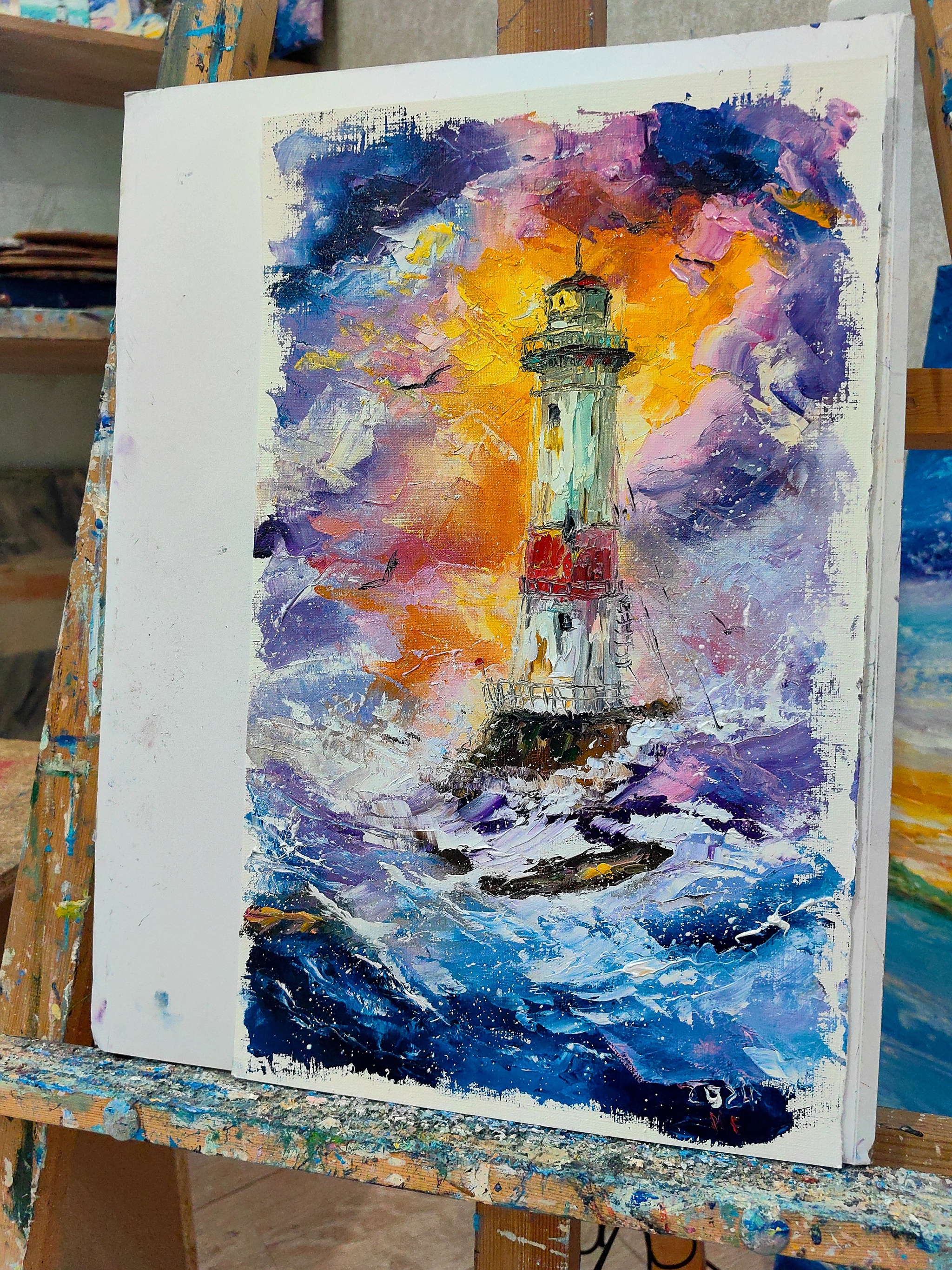 Happiness in lighthouses! - My, Lighthouse, Sea, Painting, Oil painting, Sky, Impressionism, Painting