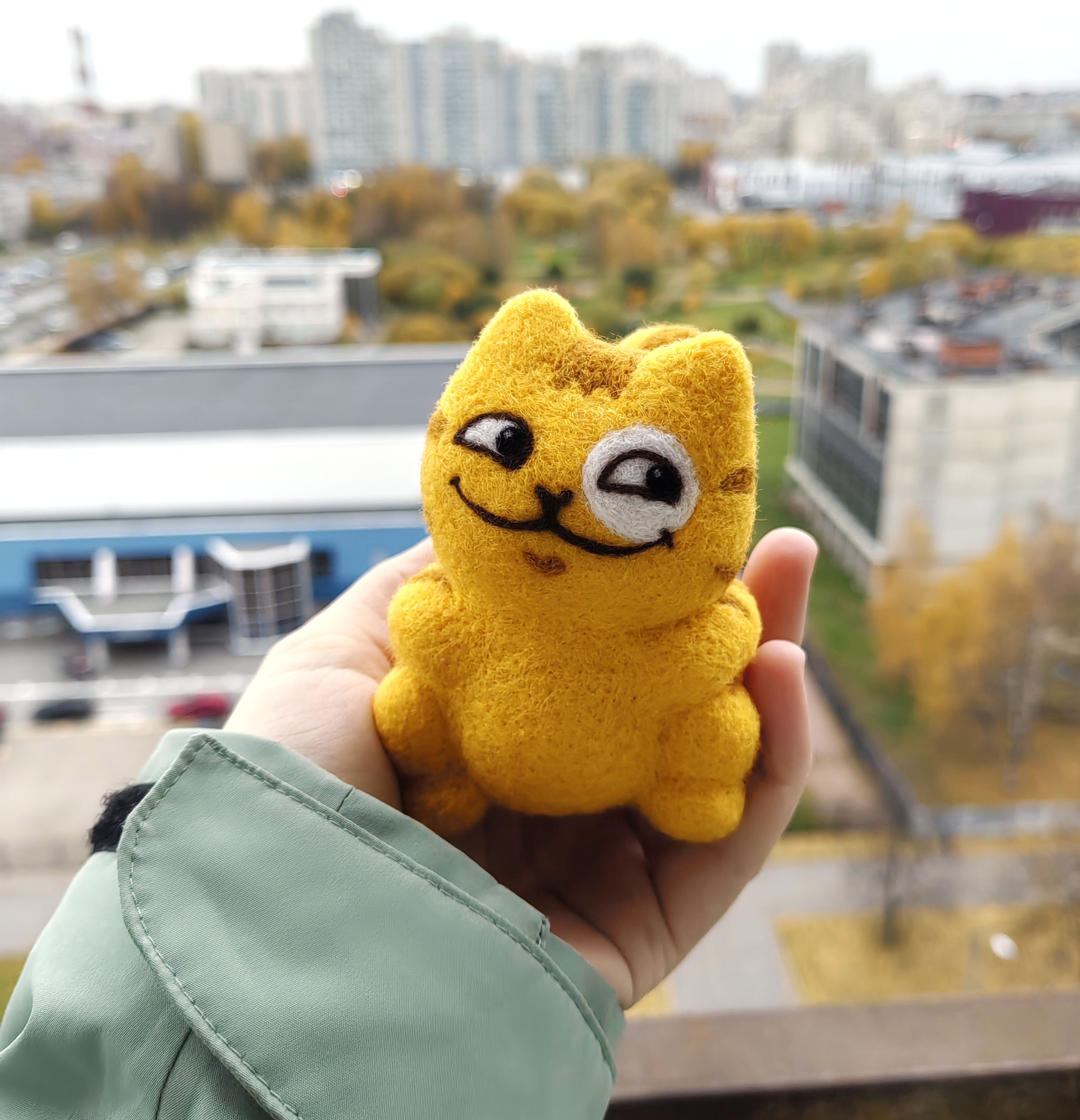 Peach the cat made of wool - My, Needlework without process, Handmade, Dry felting, Wool toy, cat