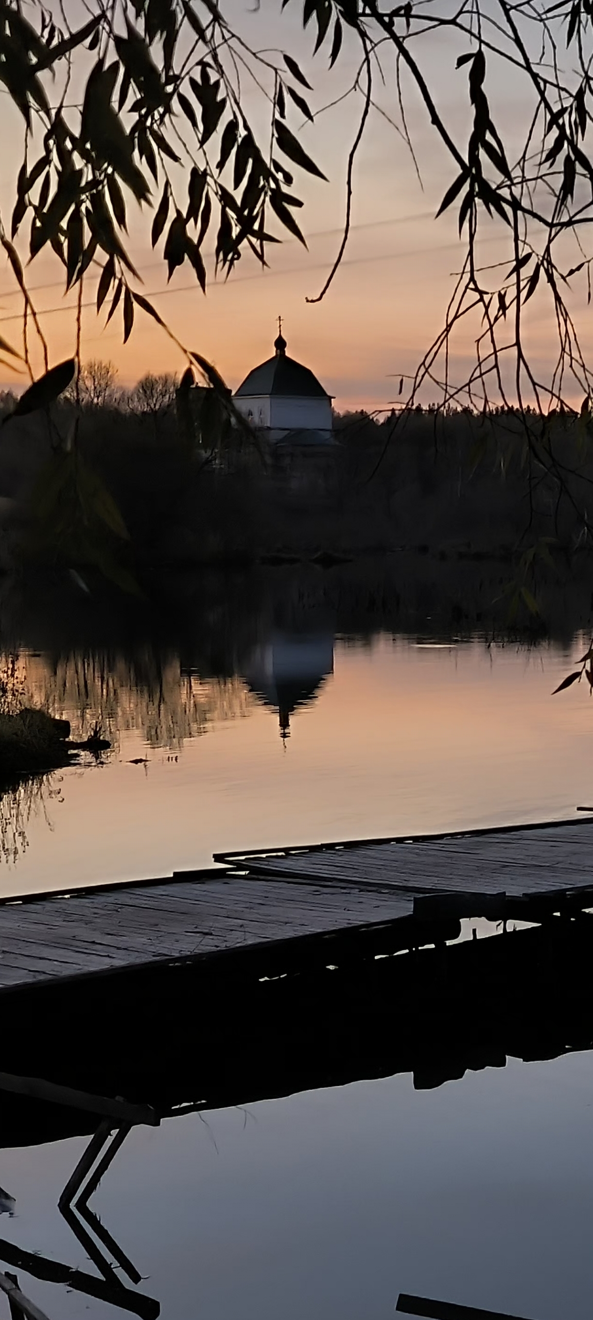 Autumn evening - Art, Sunset, Nature, Temple, Pond, Longpost, Reflection, The photo