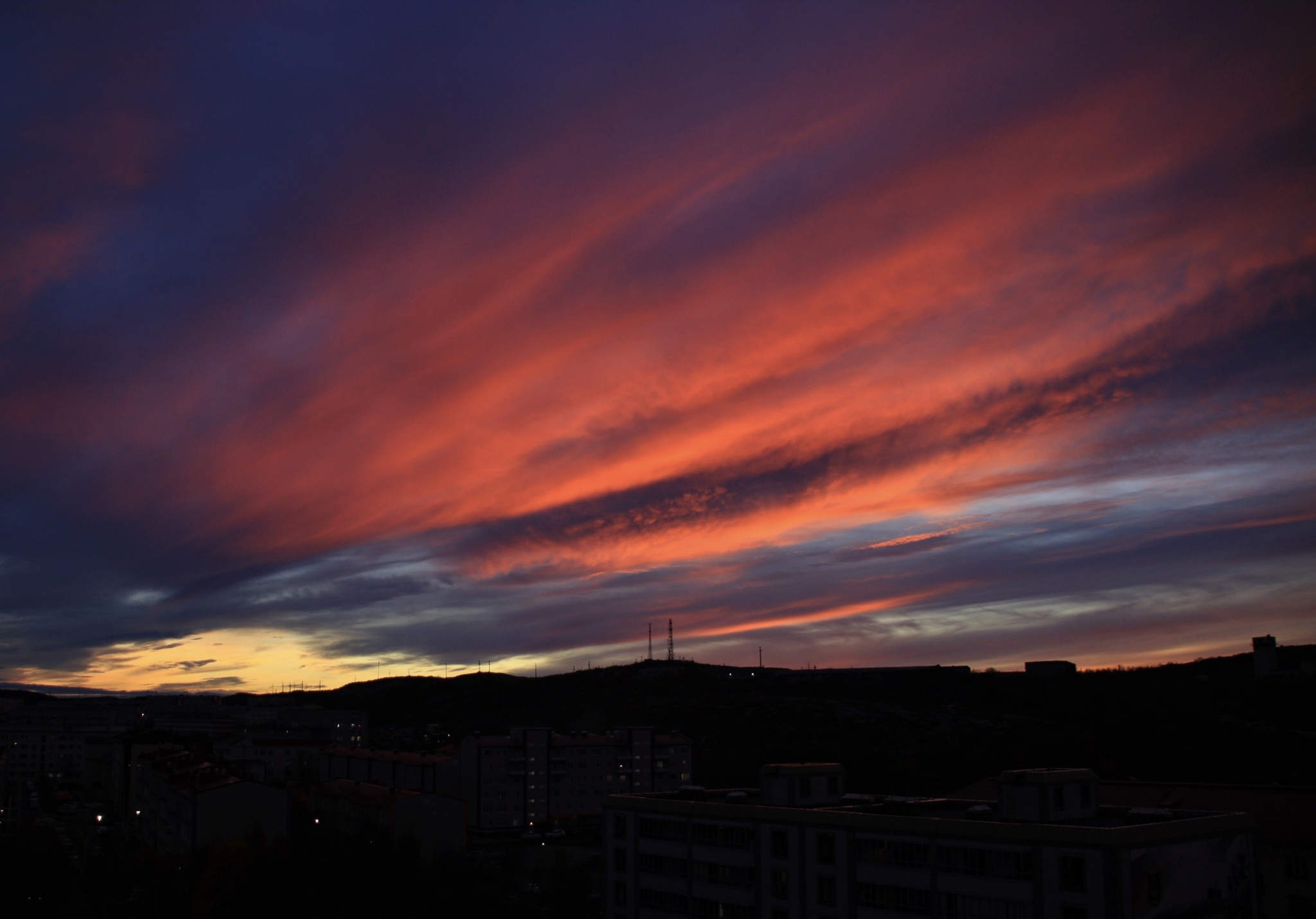 Pink evening - My, Pink, Evening, October, View from the window, Autumn, Sunset, Hajiyevo, Longpost, Mobile photography