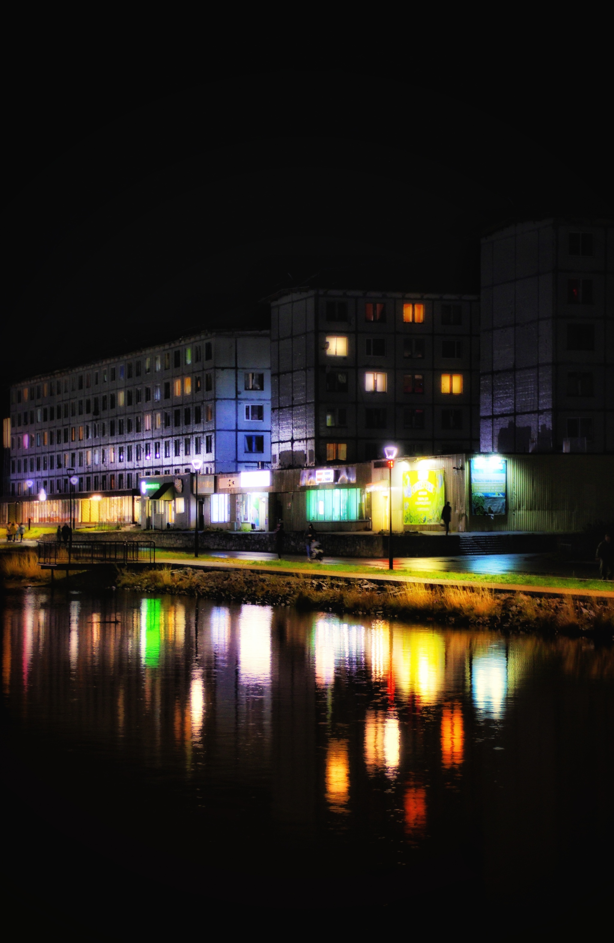 Small Town Lights - My, Hajiyevo, Autumn, October, Canon, Evening, Longpost, Night city, Reflection, City lights, The photo