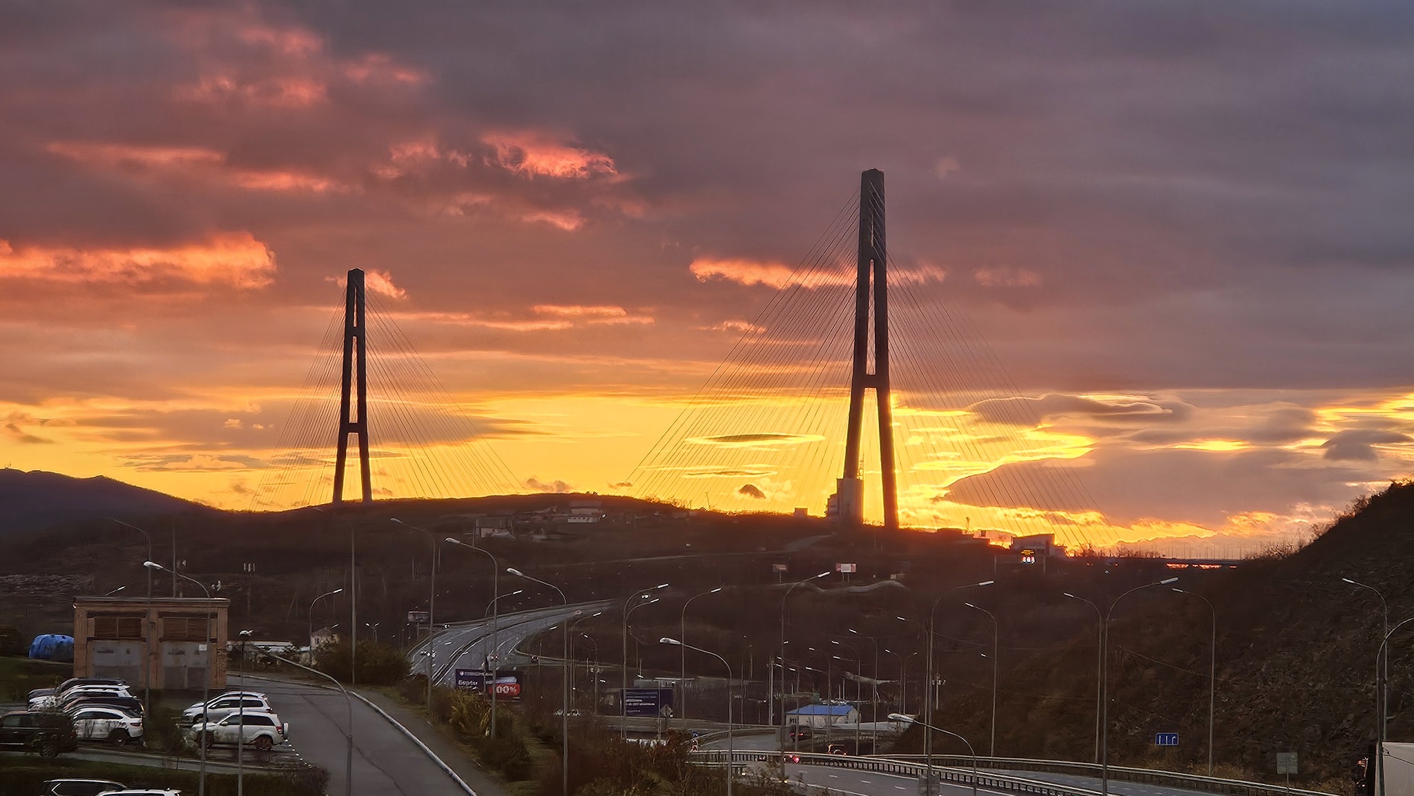 Sunset in Vladivostok - My, Vladivostok, Mobile photography, The photo, Russian Bridge, Sunset