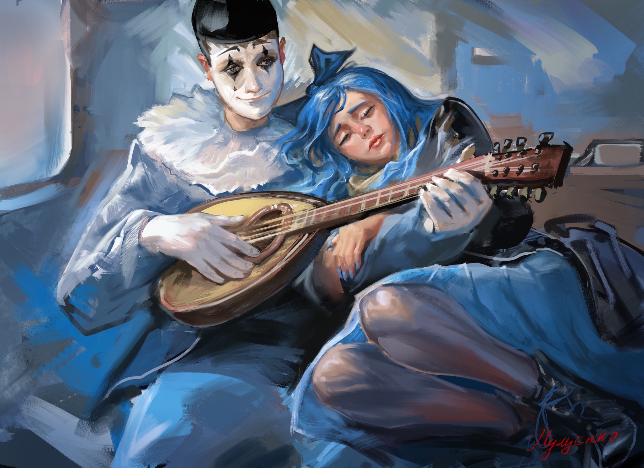 Pierrot and Malvina - My, Digital drawing, Colorful hair, Video, Video VK