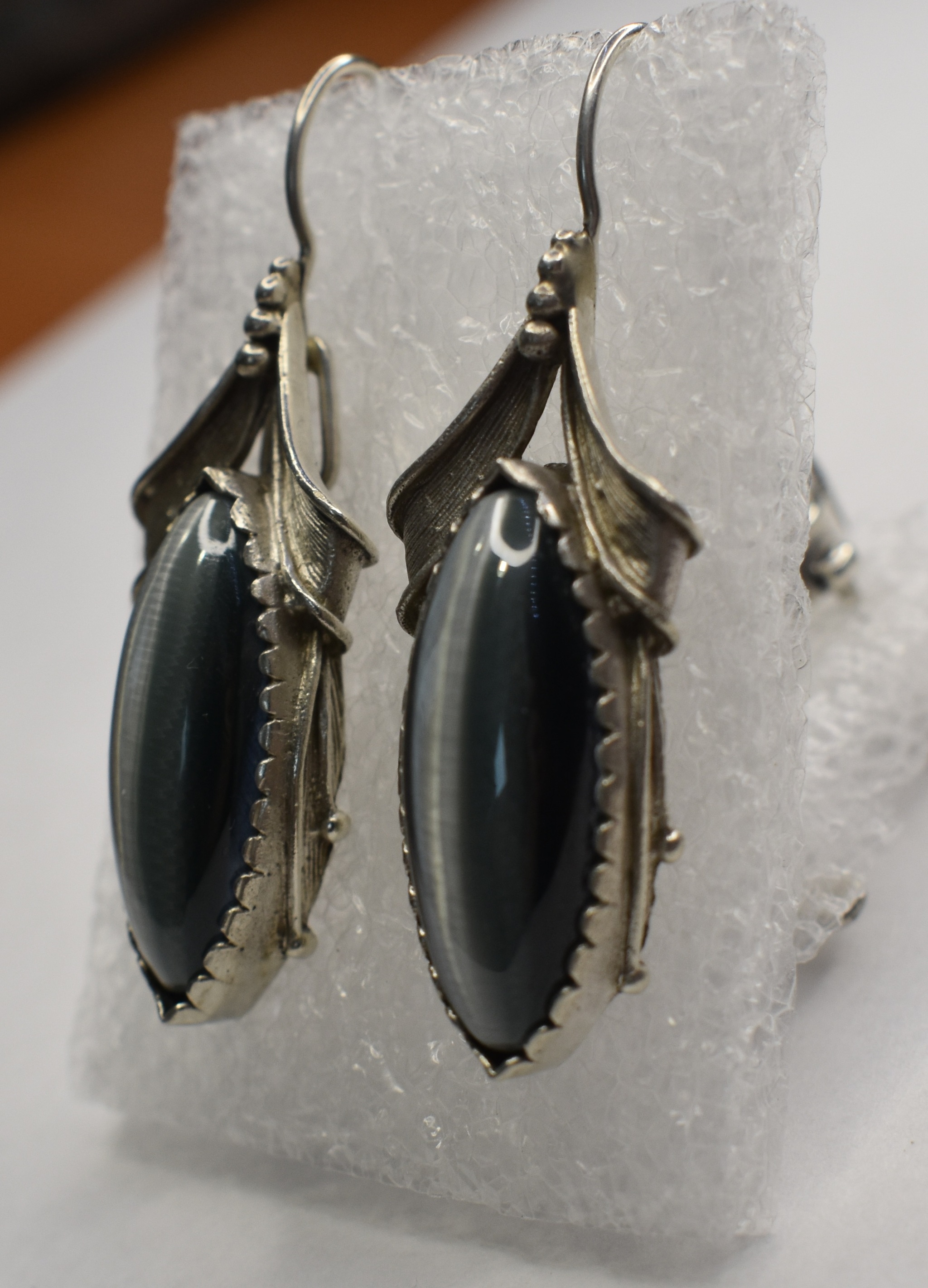 Silver earrings ussr insert cat's eye - My, the USSR, Earrings, Silver, Longpost