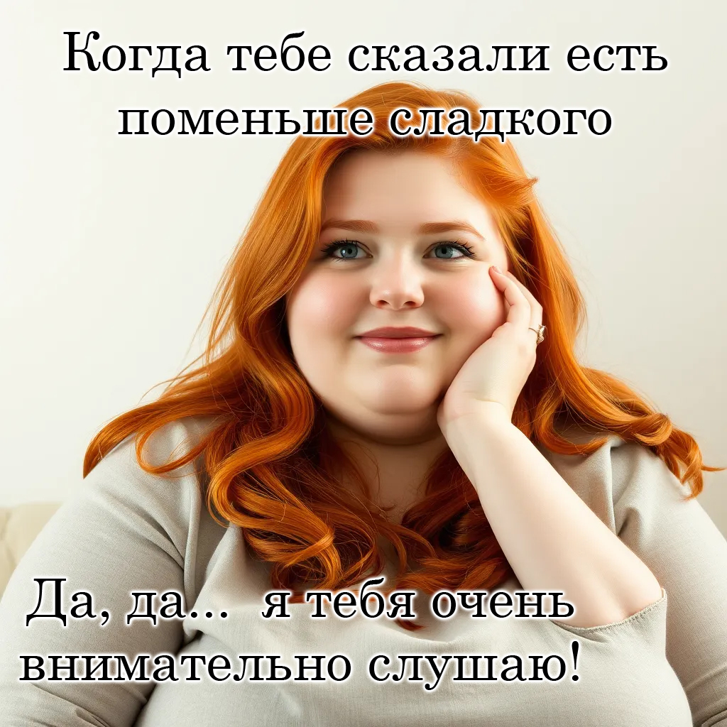 I'm listening to you carefully! - Images, Memes, Artificial Intelligence, Girls, Redheads, Sweets, Listener, Picture with text, Humor, Milota, Telegram (link)