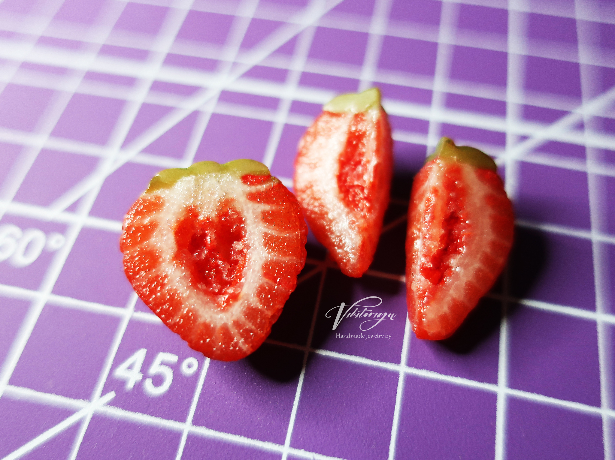 It's cold outside, but the strawberries are ripe in my workshop! ;) - My, Handmade, Creation, Decor, Miniature, Decoration, Polymer clay, Лепка, Needlework without process, Strawberry (plant), Bijouterie, Longpost