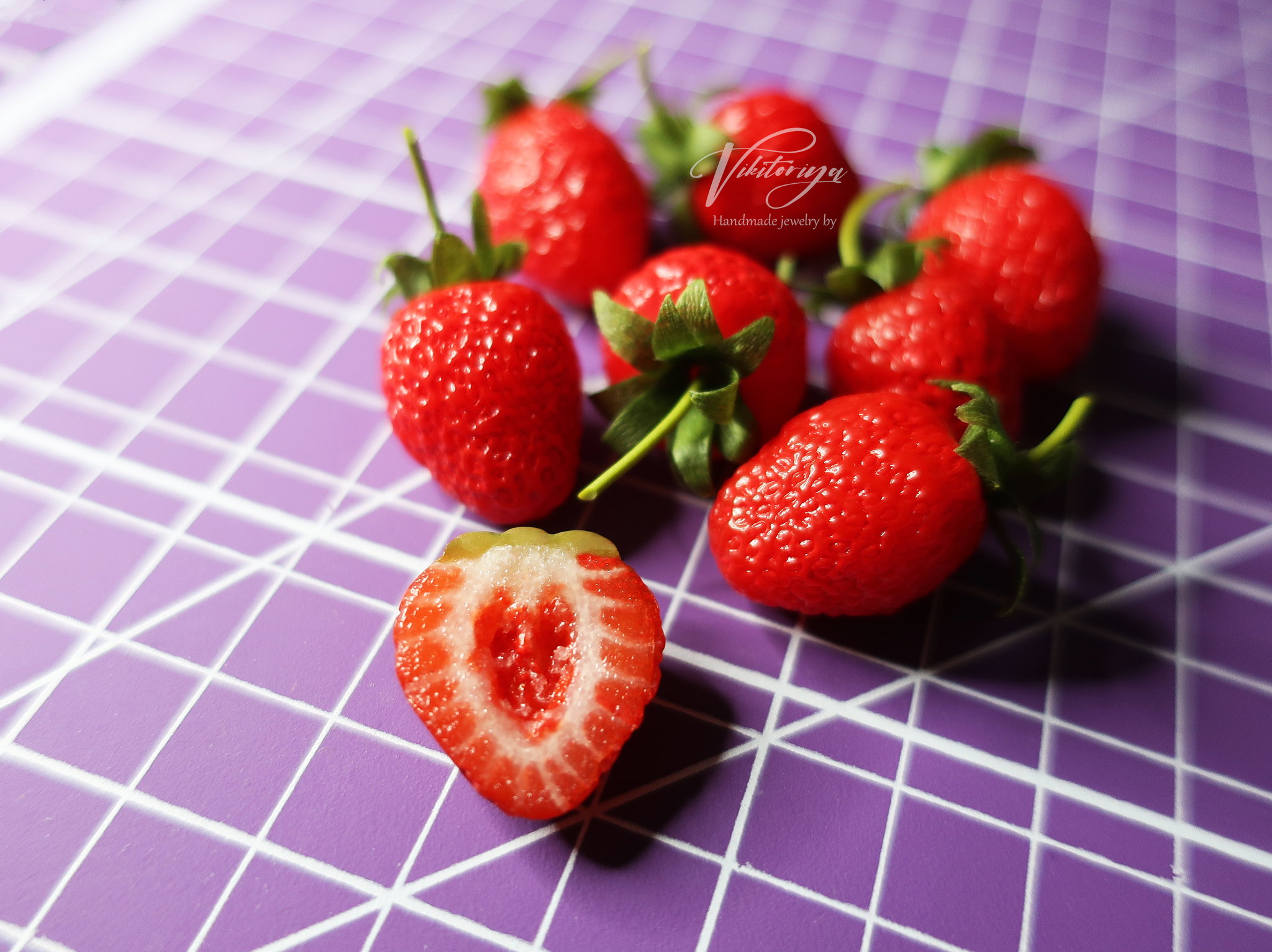 It's cold outside, but the strawberries are ripe in my workshop! ;) - My, Handmade, Creation, Decor, Miniature, Decoration, Polymer clay, Лепка, Needlework without process, Strawberry (plant), Bijouterie, Longpost