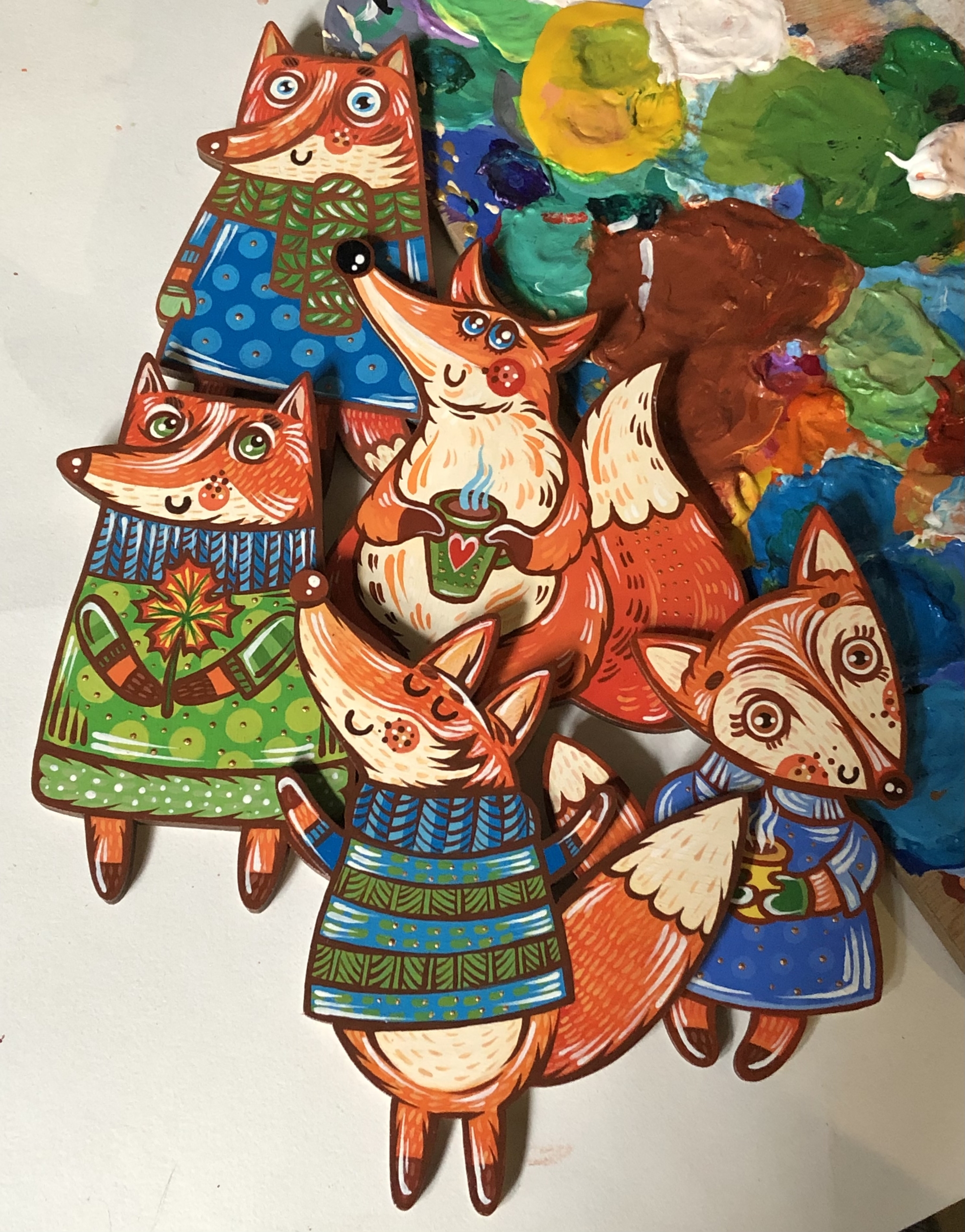 Autumn chanterelles - My, Creation, Handmade, Brooch, Icon, Souvenirs, Painting, Painting on wood, Acrylic, Fox, Longpost