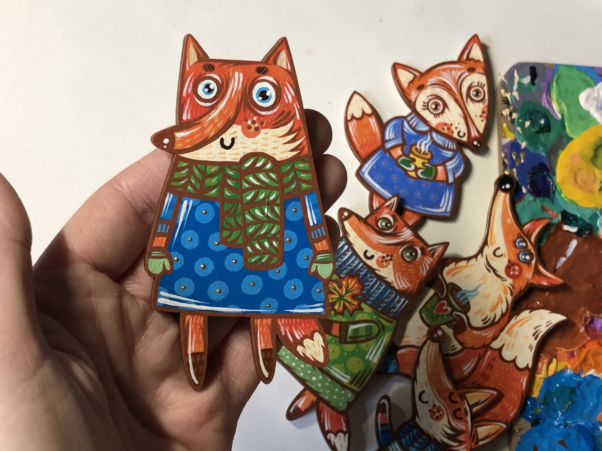 Autumn chanterelles - My, Creation, Handmade, Brooch, Icon, Souvenirs, Painting, Painting on wood, Acrylic, Fox, Longpost