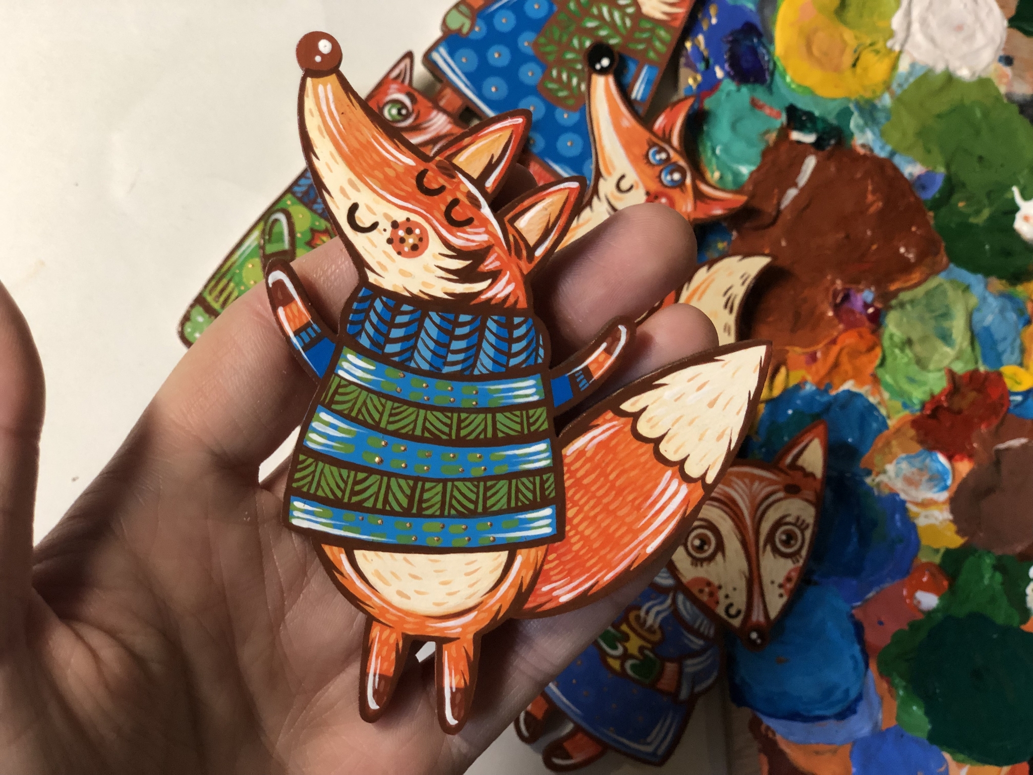 Autumn chanterelles - My, Creation, Handmade, Brooch, Icon, Souvenirs, Painting, Painting on wood, Acrylic, Fox, Longpost