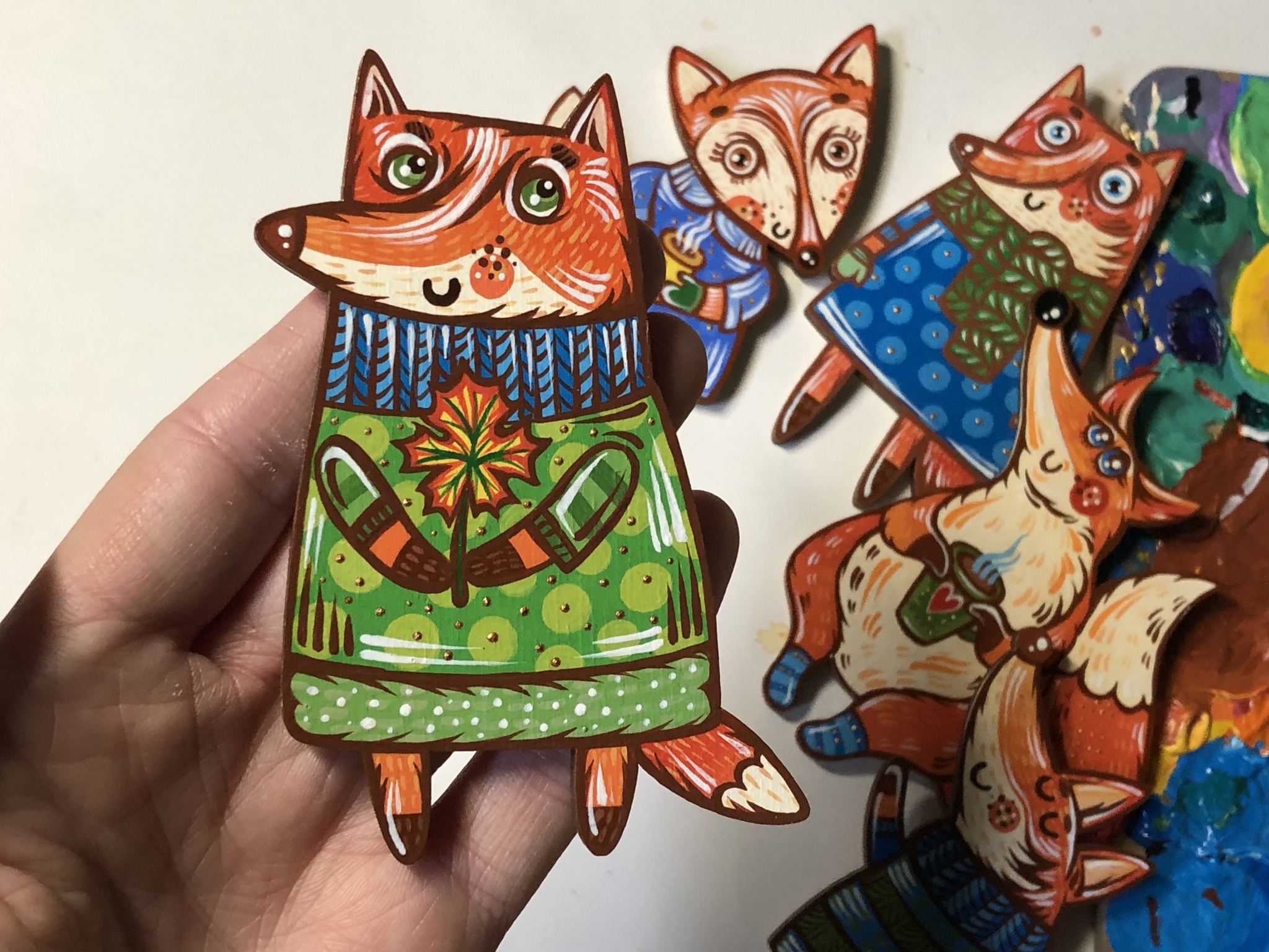 Autumn chanterelles - My, Creation, Handmade, Brooch, Icon, Souvenirs, Painting, Painting on wood, Acrylic, Fox, Longpost