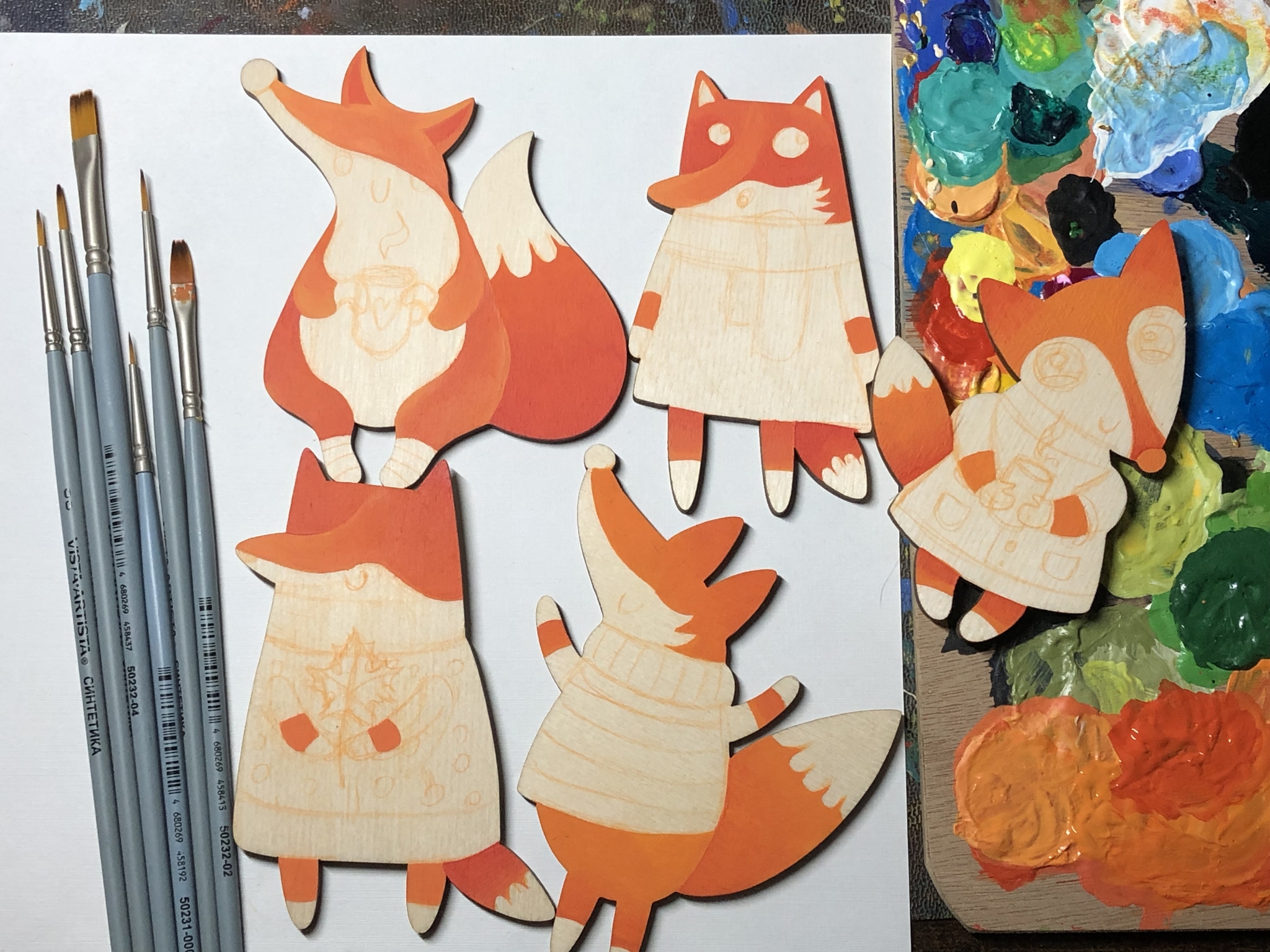 Autumn chanterelles - My, Creation, Handmade, Brooch, Icon, Souvenirs, Painting, Painting on wood, Acrylic, Fox, Longpost