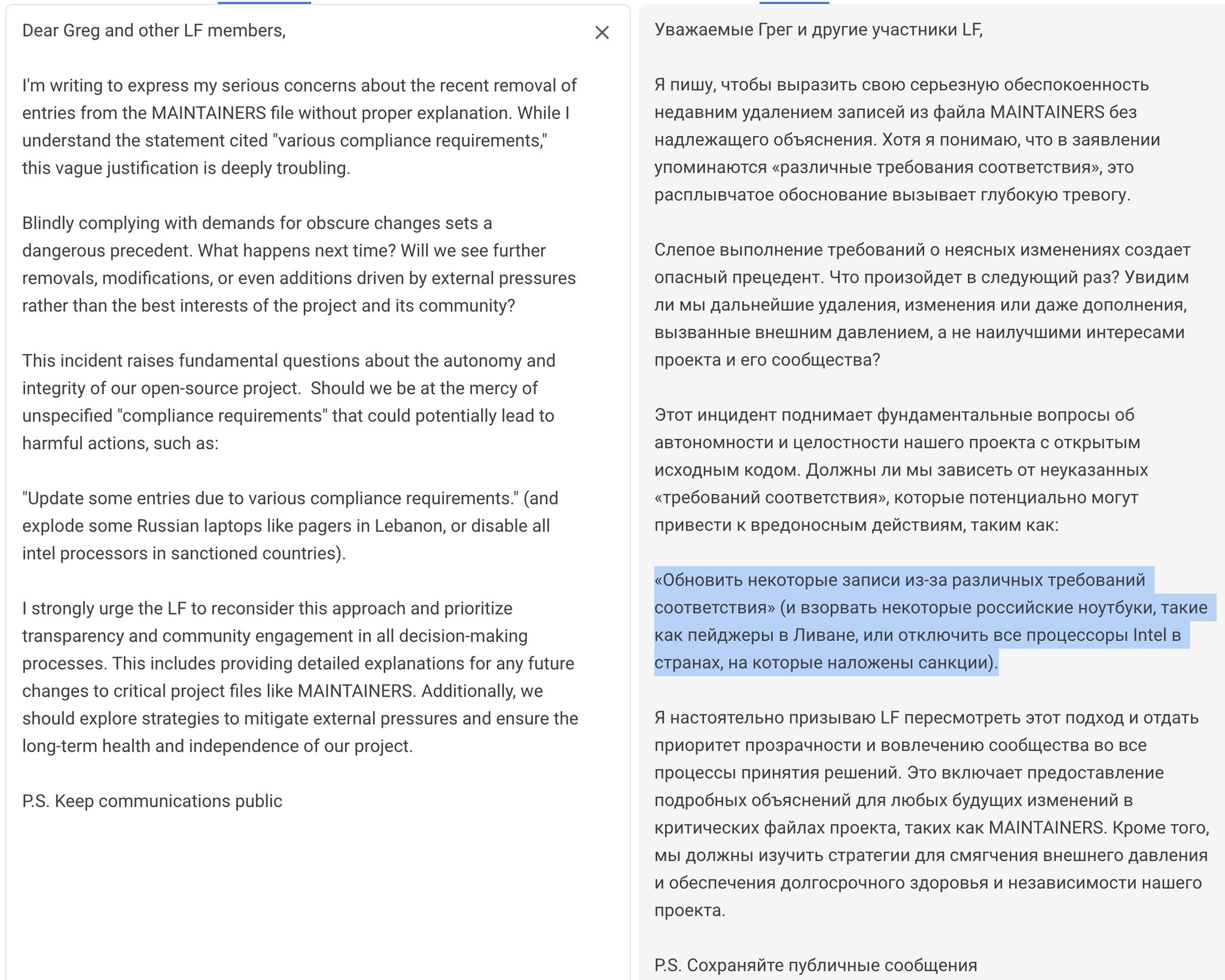 Response to the post Open Source is not for Russians! 11 participants from the Russian Federation have been removed from the list of Linux kernel maintainers - Linux, Longpost, Operating system, Developers, Russophobia, Text, news, IT, Open source, Opennet, Politics, Reply to post, A wave of posts