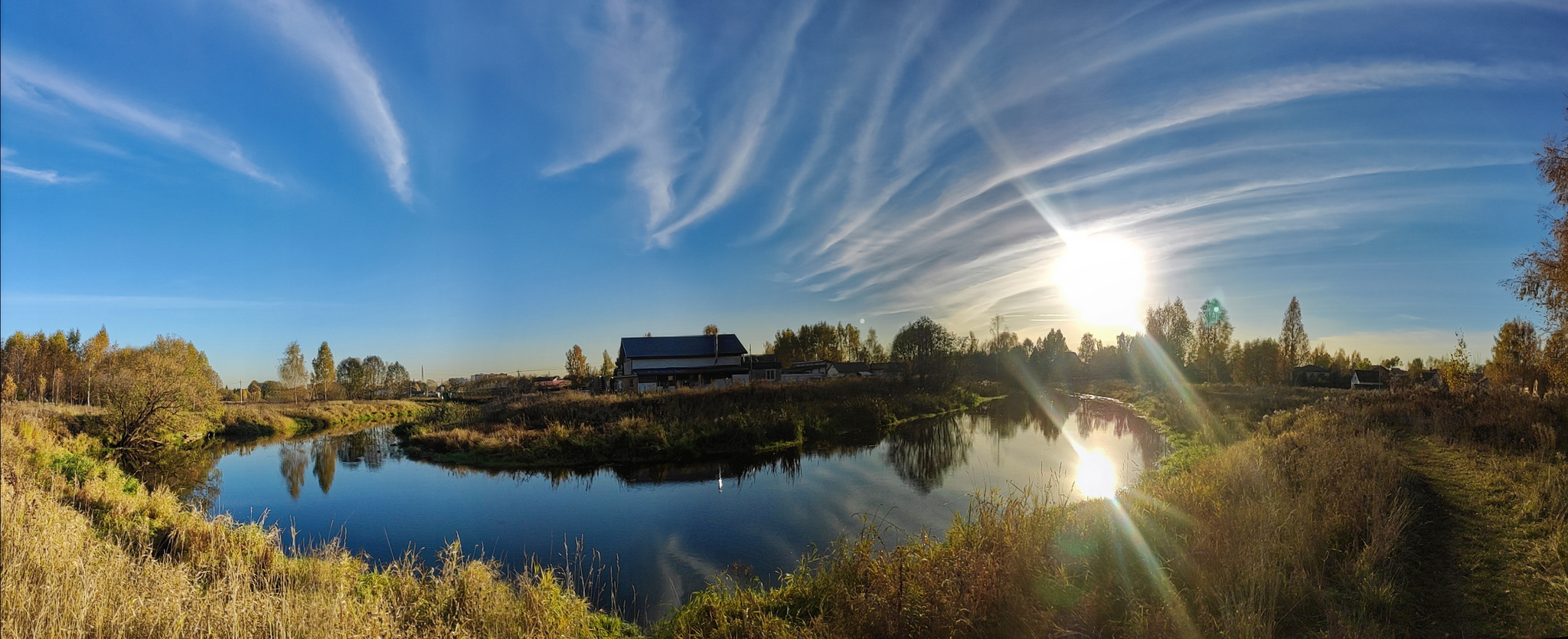 2 hours before sunset. 10/21/2024 - My, The nature of Russia, Nature, Autumn, October, Pond, Beautiful view, Spherical panorama, Sunset, Mobile photography, Longpost