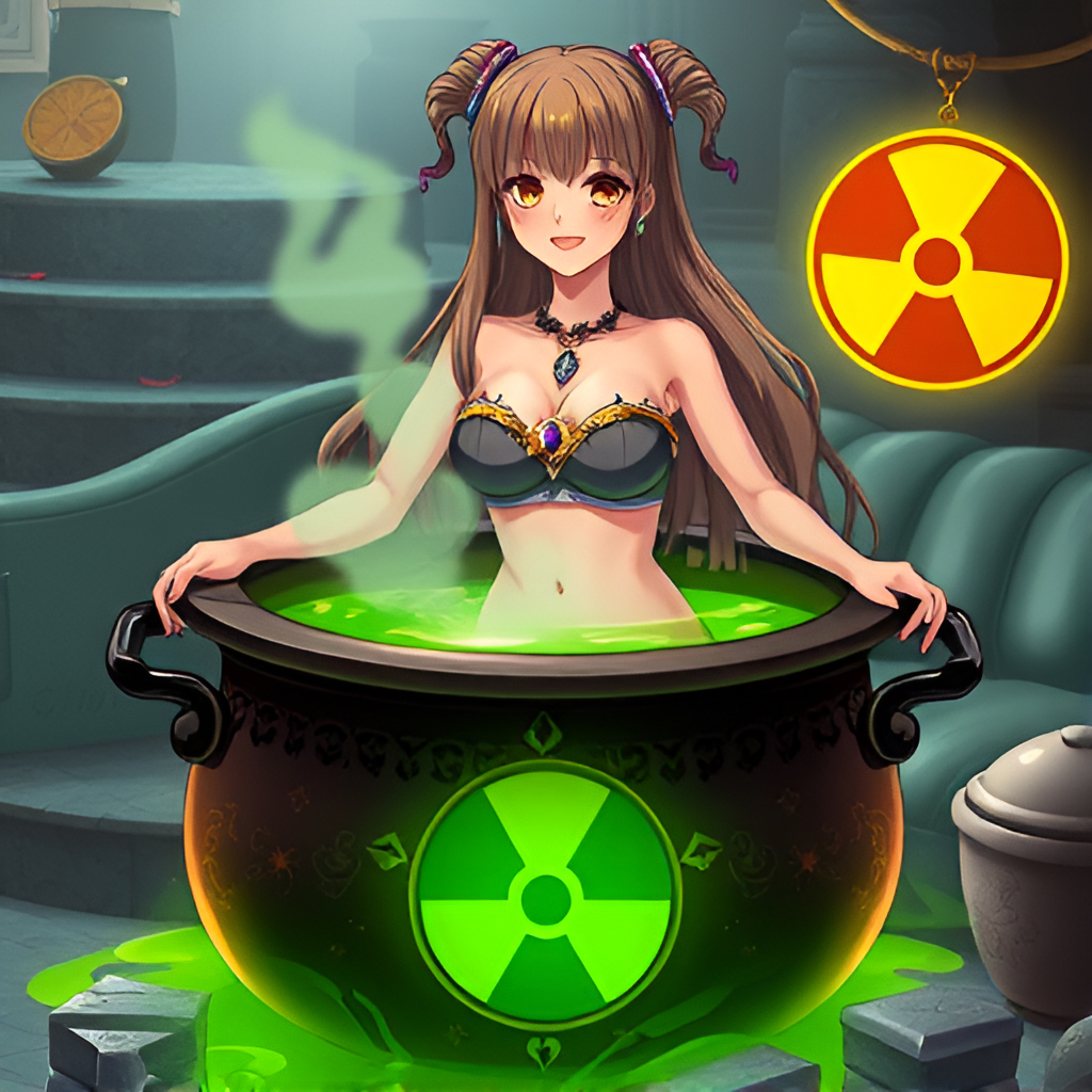 Beauties bathe in radioactive solutions - Bathing, Swimsuit, Girls, Art, Anime, Bikini, Women, Radiation, Longpost