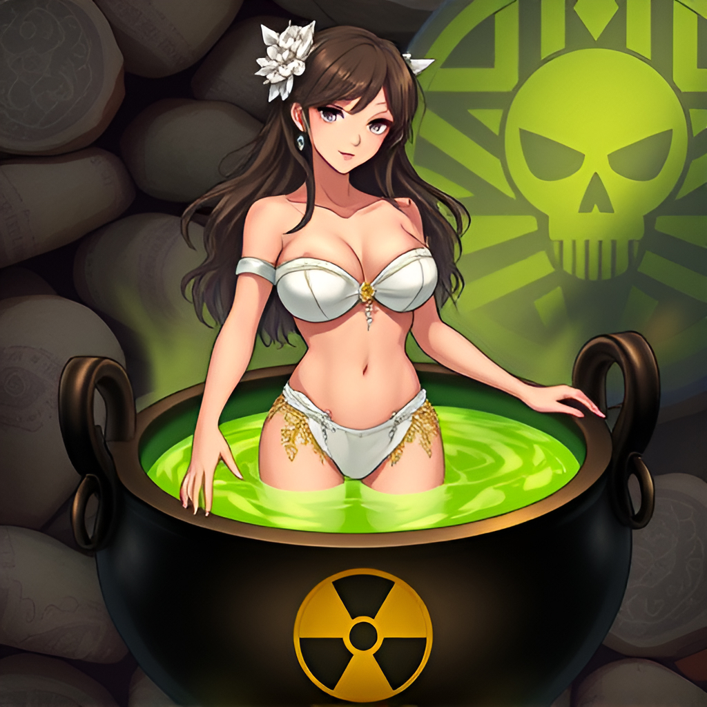 Beauties bathe in radioactive solutions - Bathing, Swimsuit, Girls, Art, Anime, Bikini, Women, Radiation, Longpost