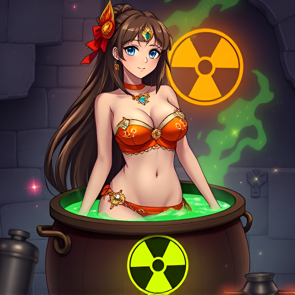 Beauties bathe in radioactive solutions - Bathing, Swimsuit, Girls, Art, Anime, Bikini, Women, Radiation, Longpost