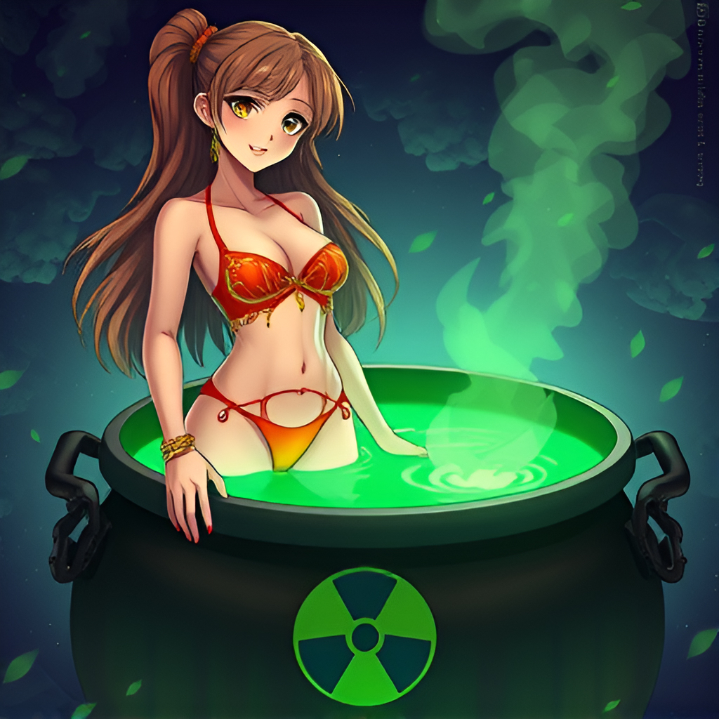 Beauties bathe in radioactive solutions - Bathing, Swimsuit, Girls, Art, Anime, Bikini, Women, Radiation, Longpost