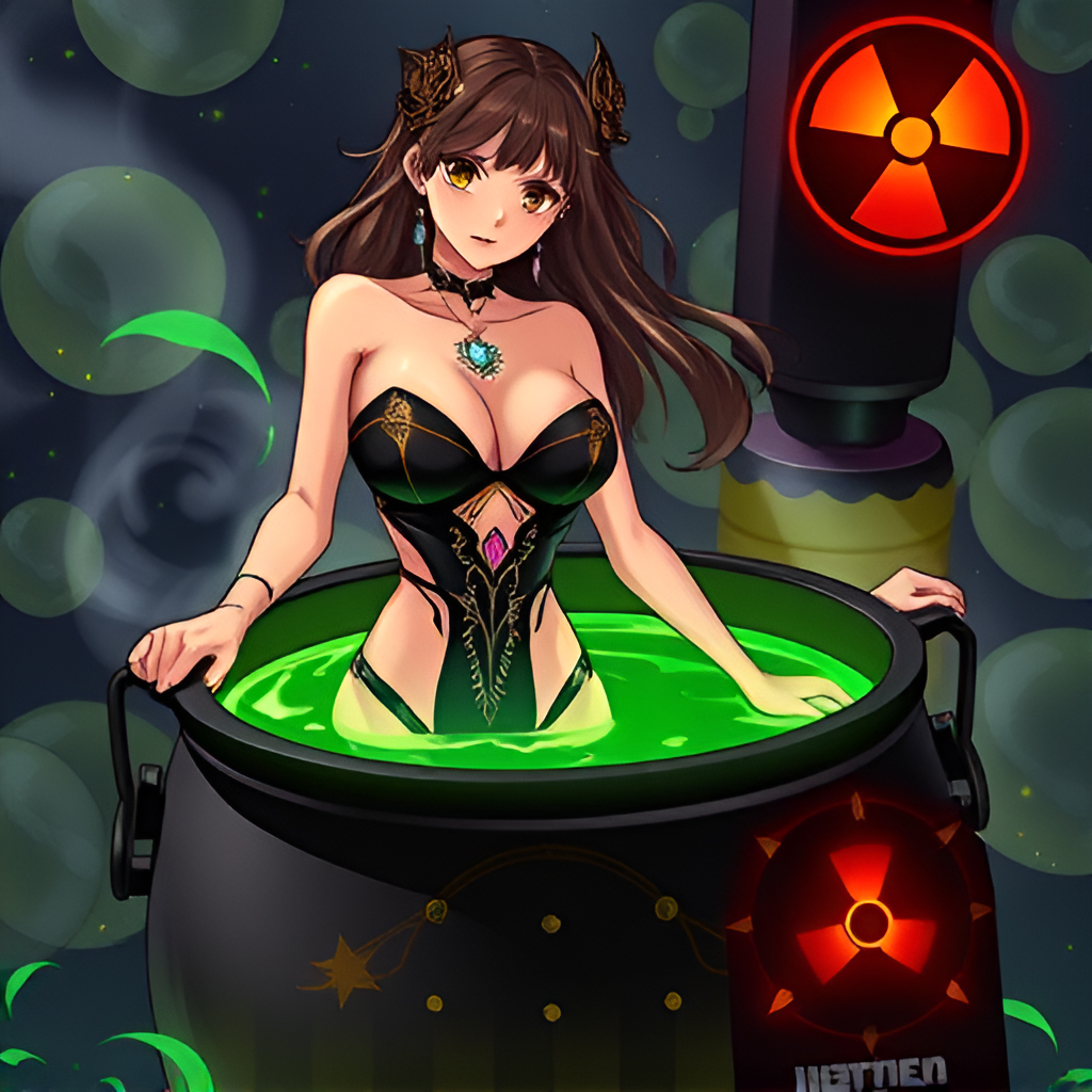 Beauties bathe in radioactive solutions - Bathing, Swimsuit, Girls, Art, Anime, Bikini, Women, Radiation, Longpost