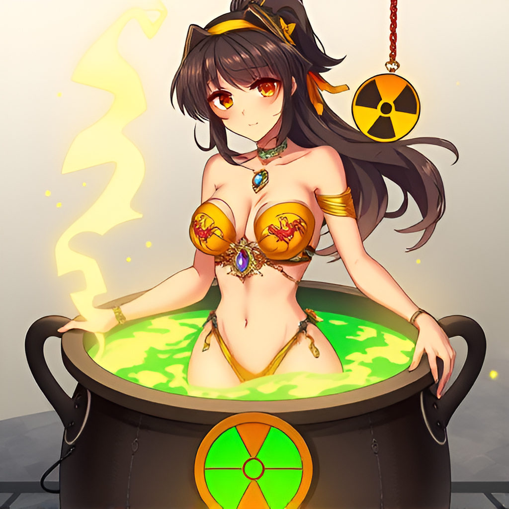 Beauties bathe in radioactive solutions - Bathing, Swimsuit, Girls, Art, Anime, Bikini, Women, Radiation, Longpost