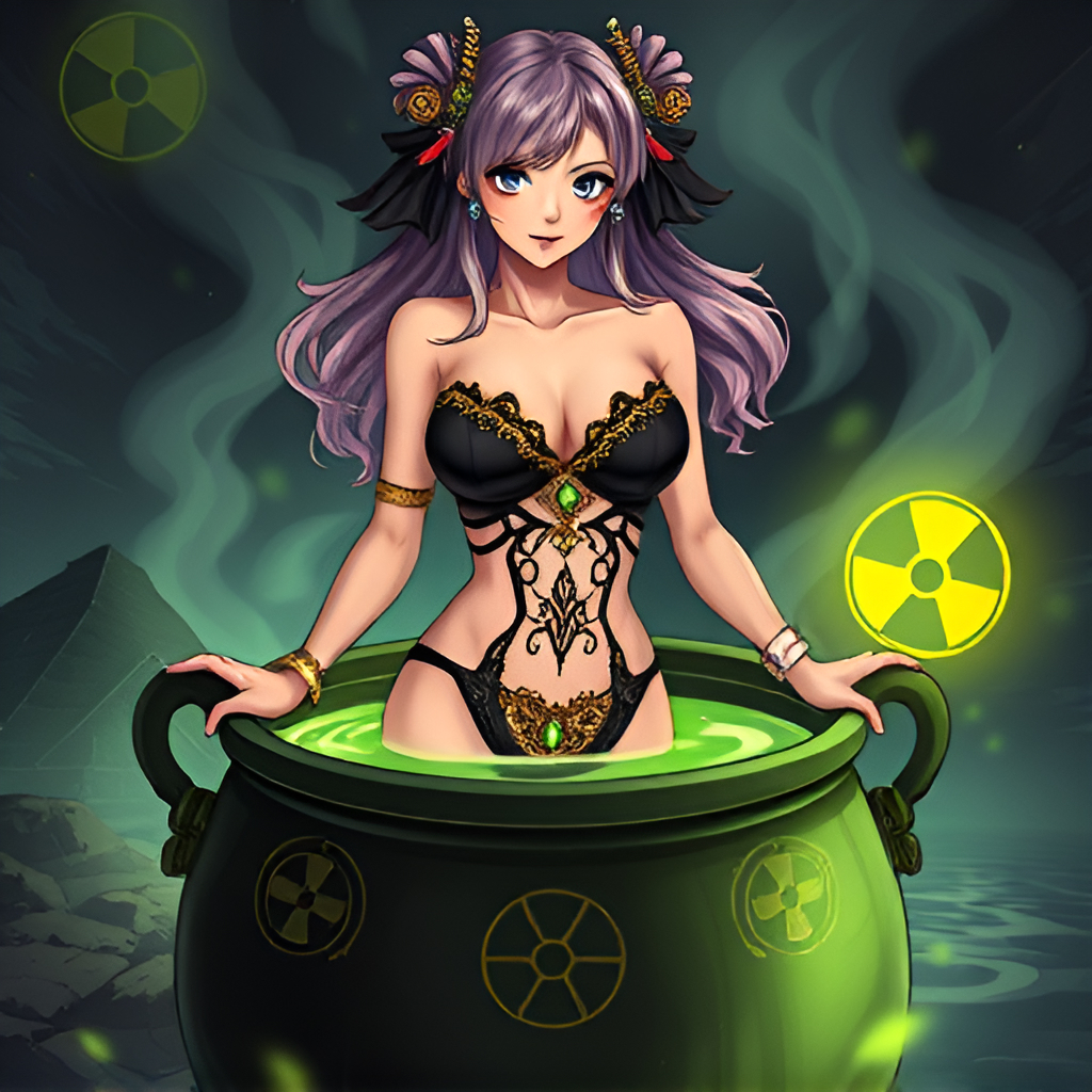 Beauties bathe in radioactive solutions - Bathing, Swimsuit, Girls, Art, Anime, Bikini, Women, Radiation, Longpost