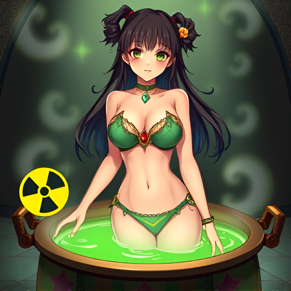 Beauties bathe in radioactive solutions - Bathing, Swimsuit, Girls, Art, Anime, Bikini, Women, Radiation, Longpost