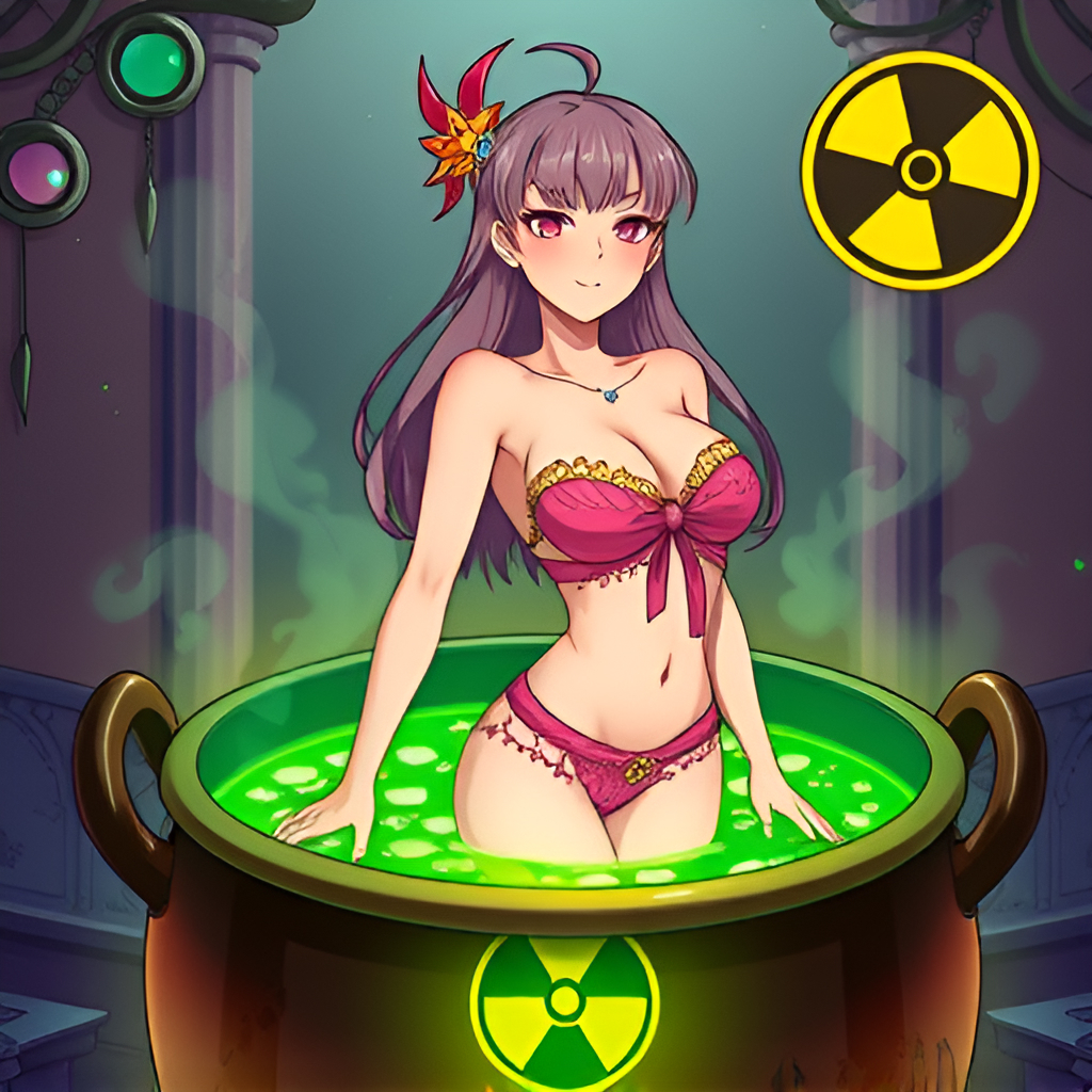 Beauties bathe in radioactive solutions - Bathing, Swimsuit, Girls, Art, Anime, Bikini, Women, Radiation, Longpost