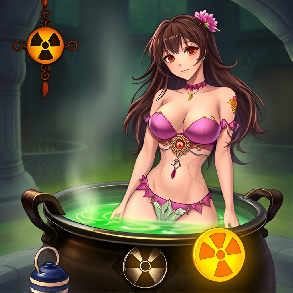 Beauties bathe in radioactive solutions - Bathing, Swimsuit, Girls, Art, Anime, Bikini, Women, Radiation, Longpost