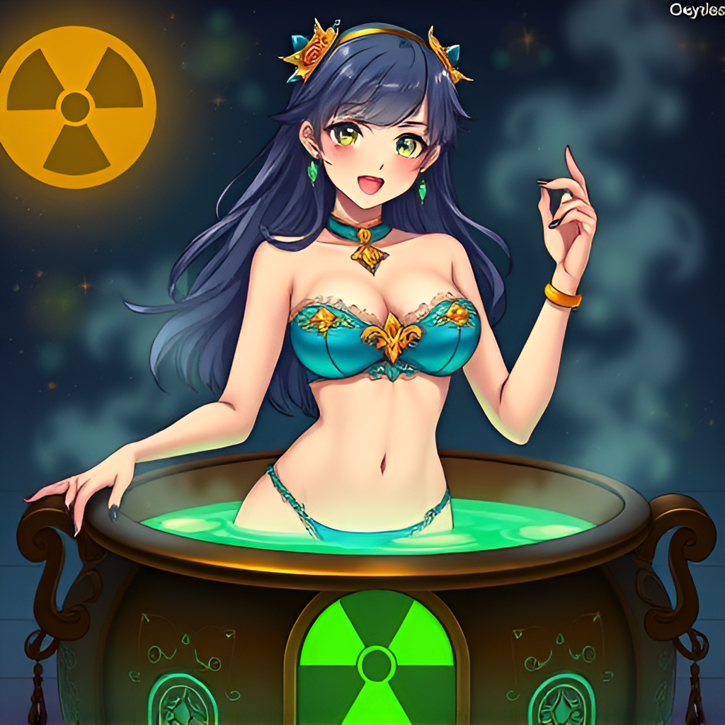 Beauties bathe in radioactive solutions - Bathing, Swimsuit, Girls, Art, Anime, Bikini, Women, Radiation, Longpost