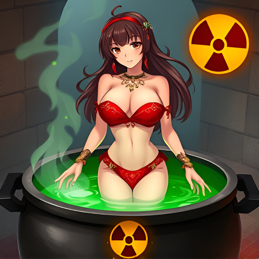 Beauties bathe in radioactive solutions - Bathing, Swimsuit, Girls, Art, Anime, Bikini, Women, Radiation, Longpost