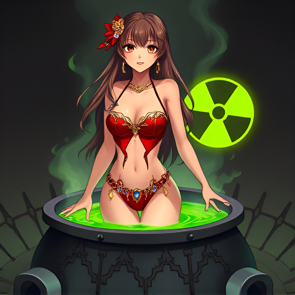 Beauties bathe in radioactive solutions - Bathing, Swimsuit, Girls, Art, Anime, Bikini, Women, Radiation, Longpost