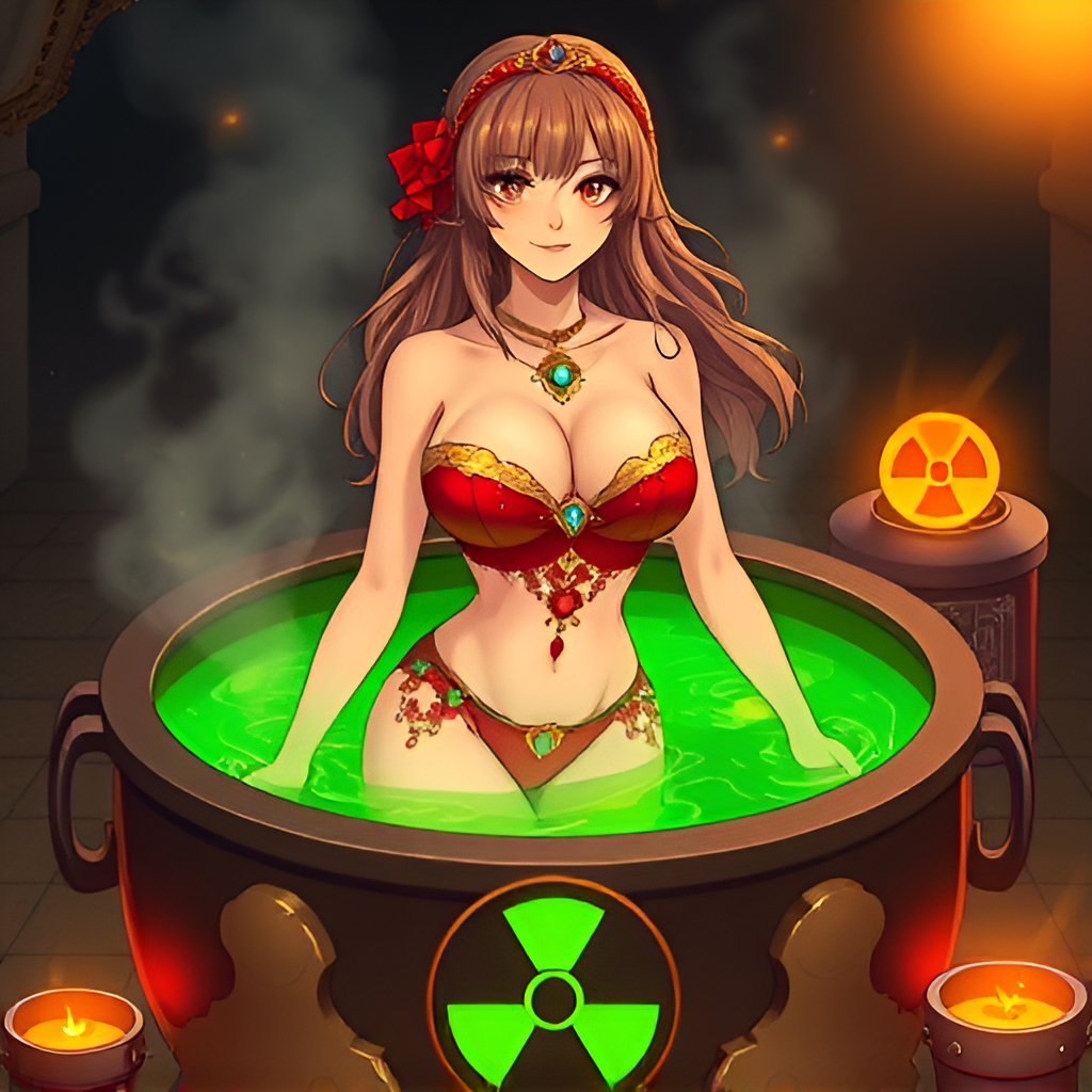 Beauties bathe in radioactive solutions - Bathing, Swimsuit, Girls, Art, Anime, Bikini, Women, Radiation, Longpost