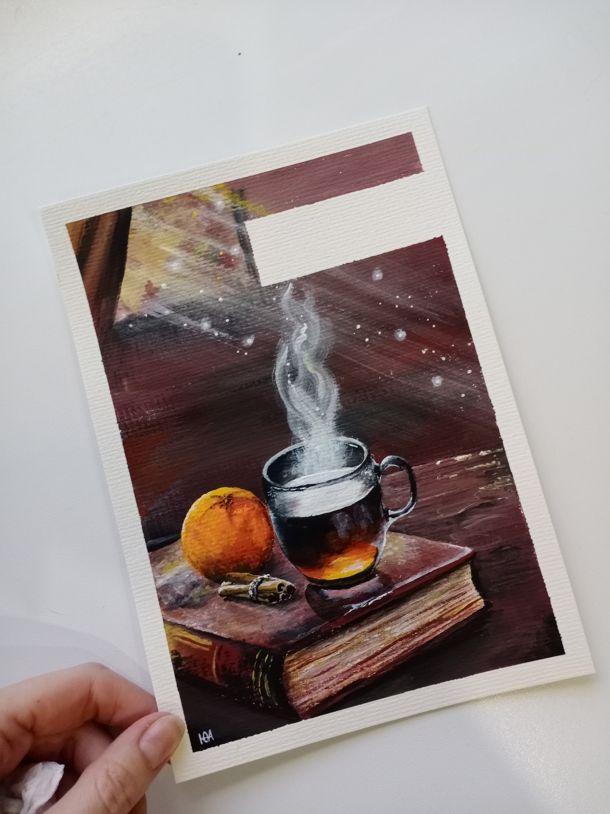 How to sign a postcard? - My, Postcard, Drawing, Tea, Heat, Cosiness